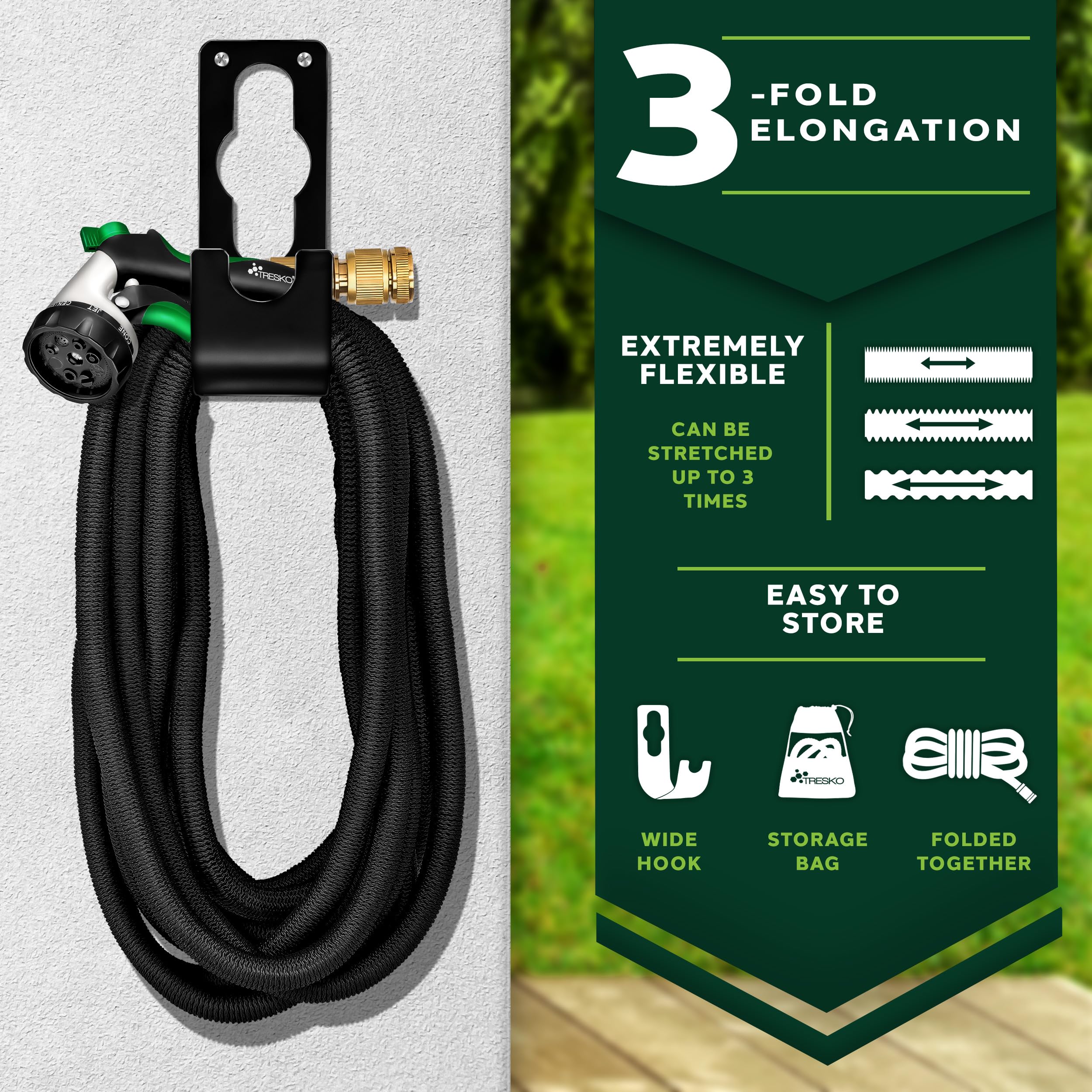 TRESKO Expandable Garden Hose | 8-Pattern Spray Gun & Brass Fittings