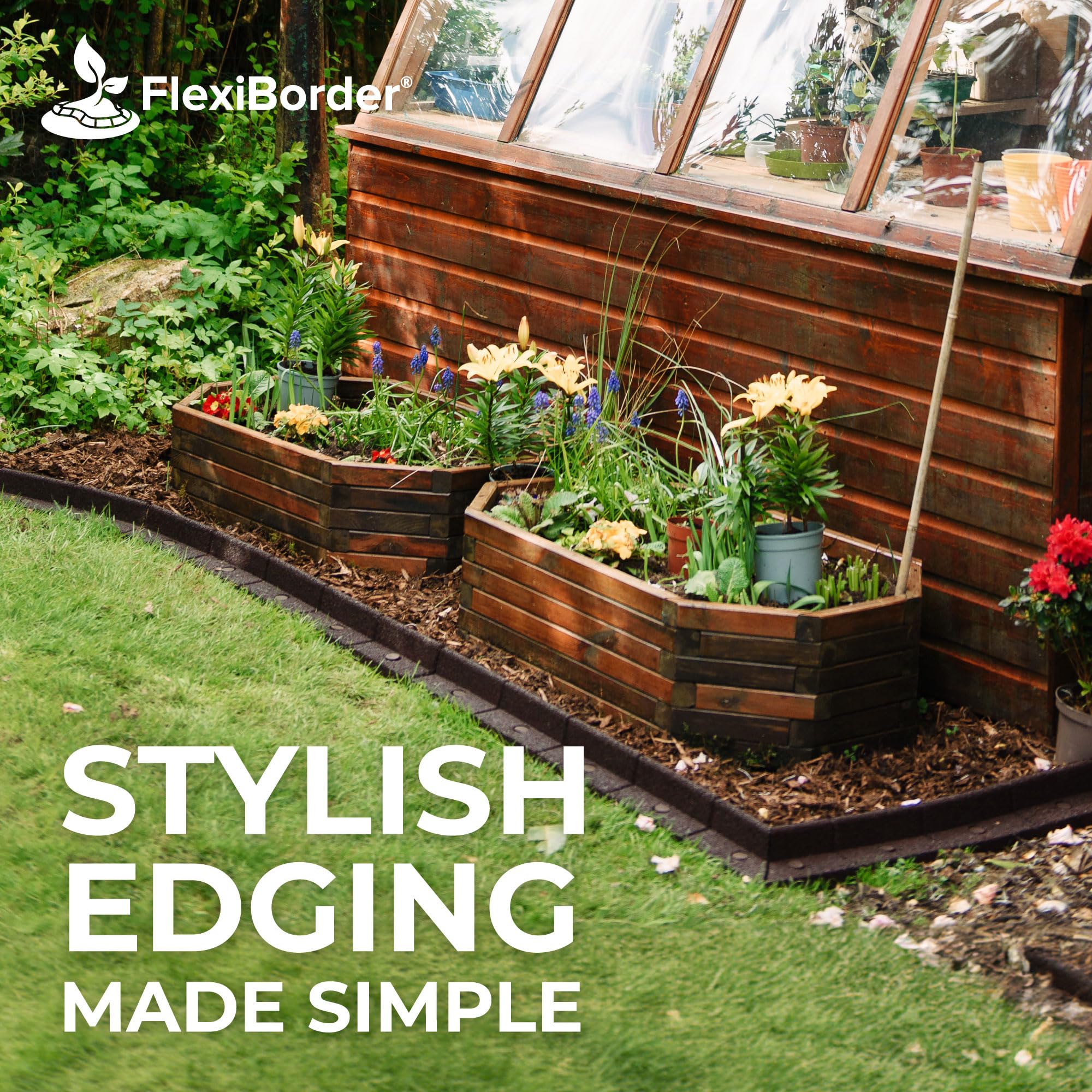 FlexiBorder Brown Recycled Rubber Lawn Edging - 6m Flexible Garden Border