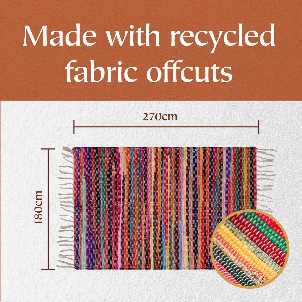 Shanti Multi Coloured Rug | Hand Woven Recycled Fabric | 180x270cm
