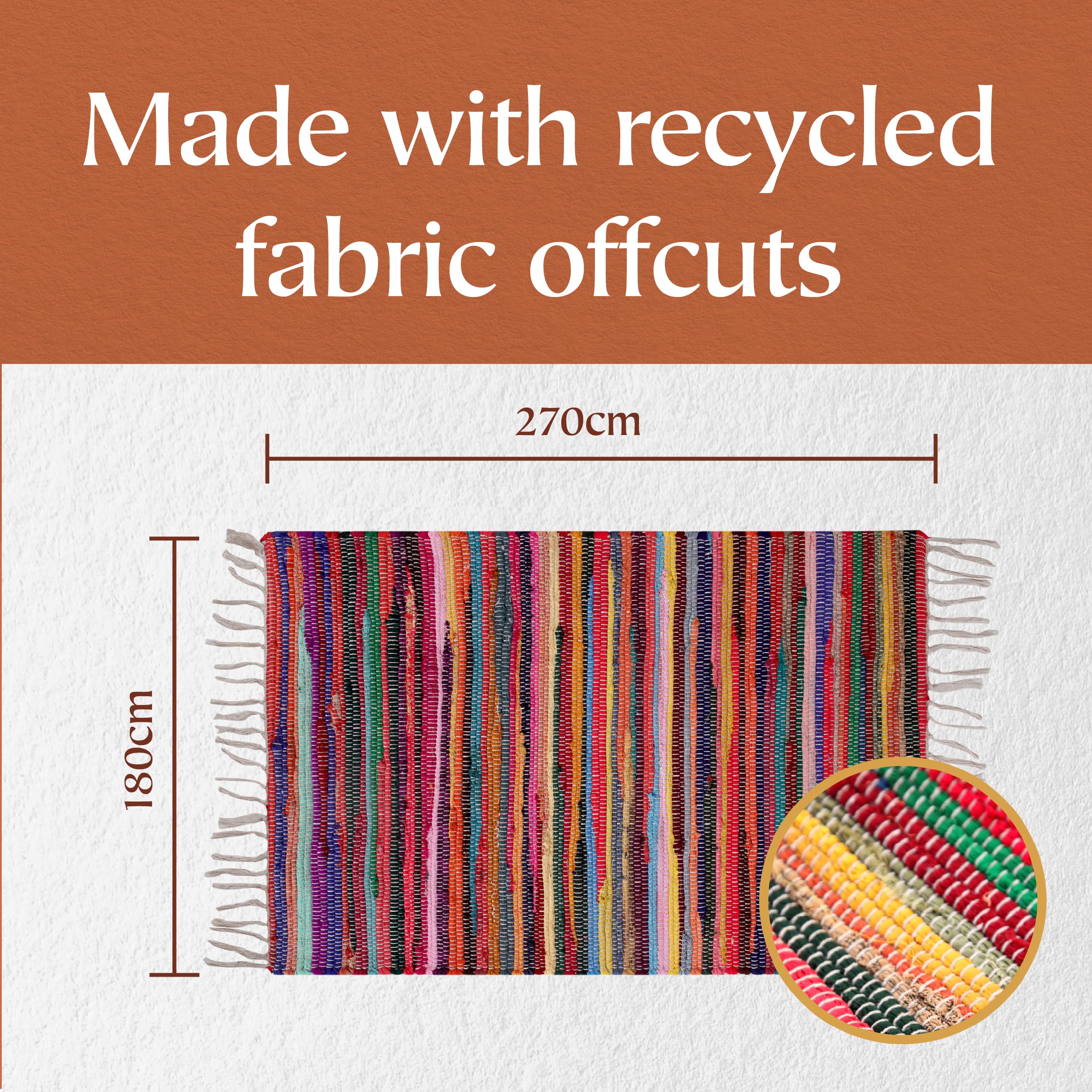Shanti Multi Coloured Rug | Hand Woven Recycled Fabric | 180x270cm