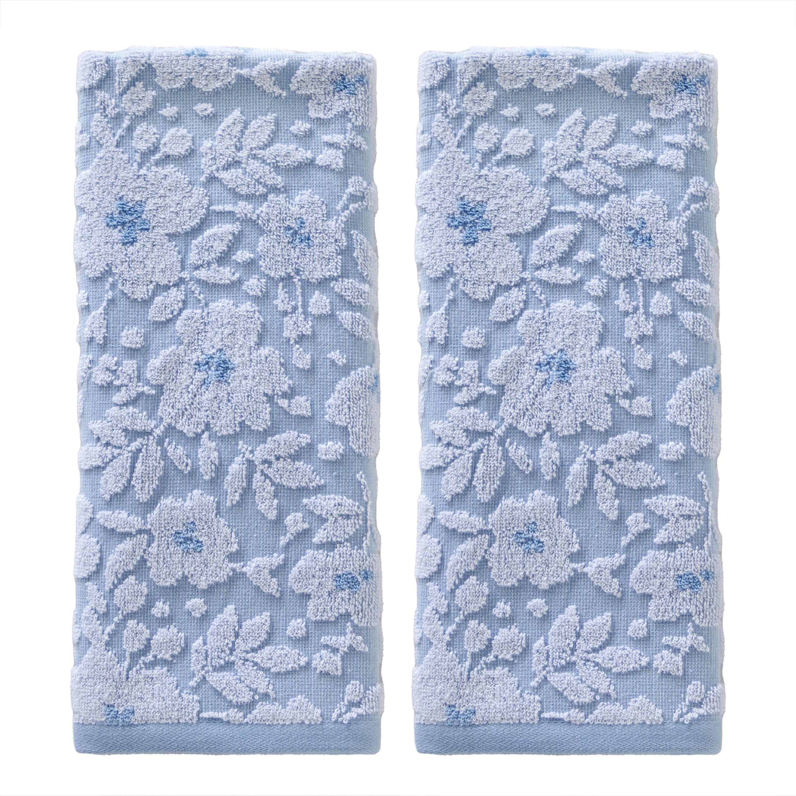 SKL Home Floral Jacquard Cotton Hand Towel Set - Sky Blue, 2-Pack