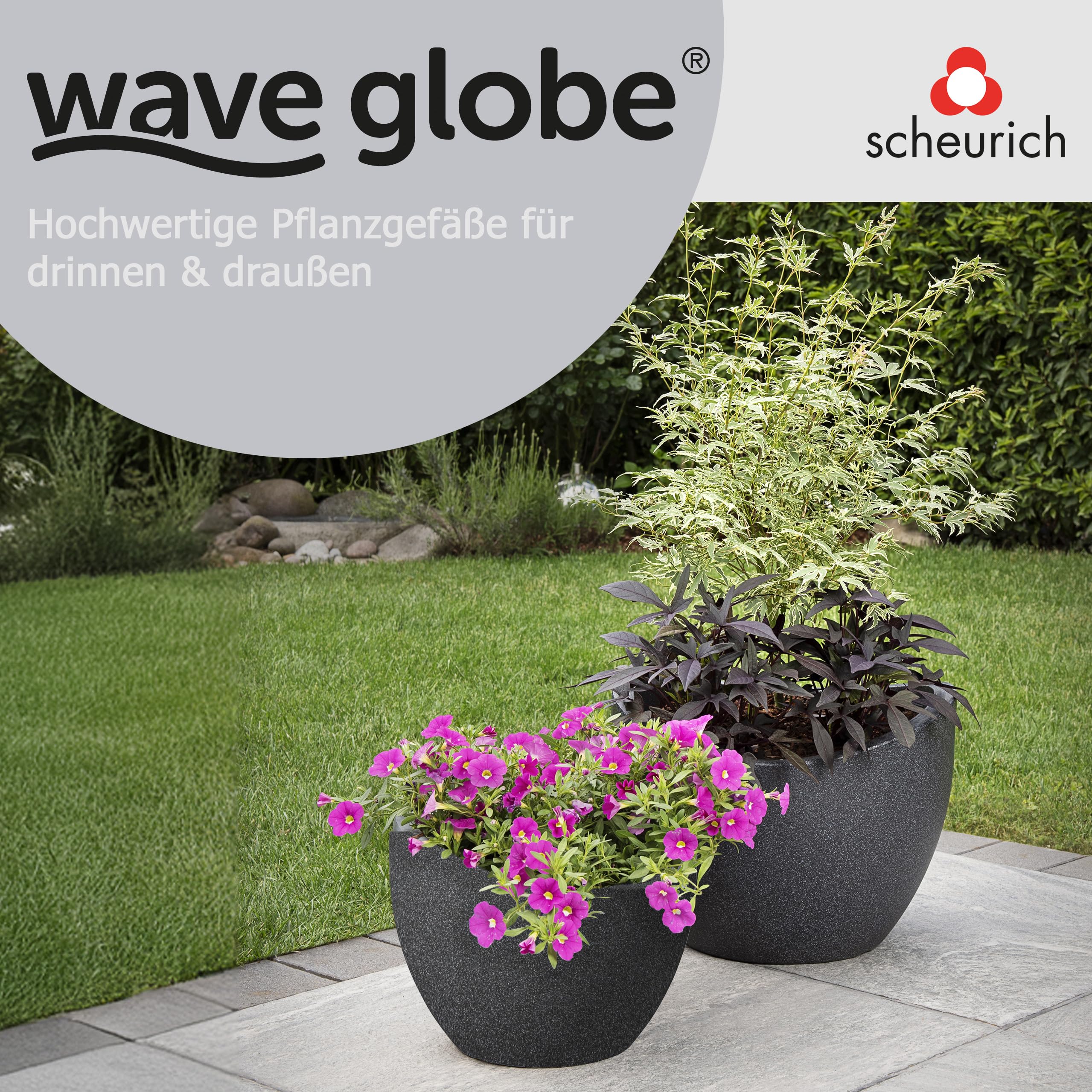 Scheurich Wave Globe – Black Granite Plastic Outdoor Planter, 40cm