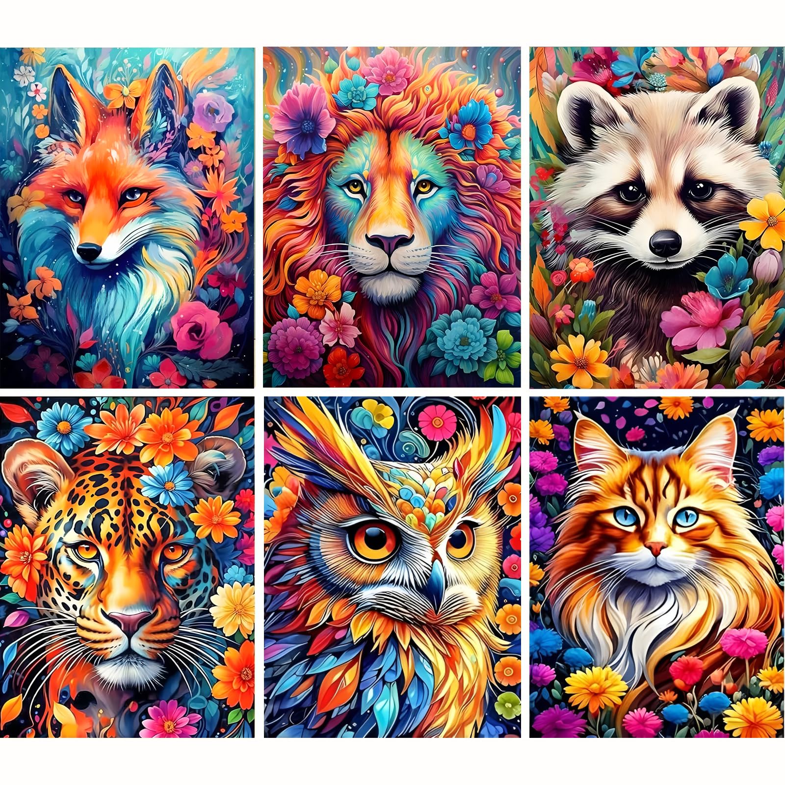 6-Pack Animal Diamond Art Kits for Adults – 5D Full Drill DIY