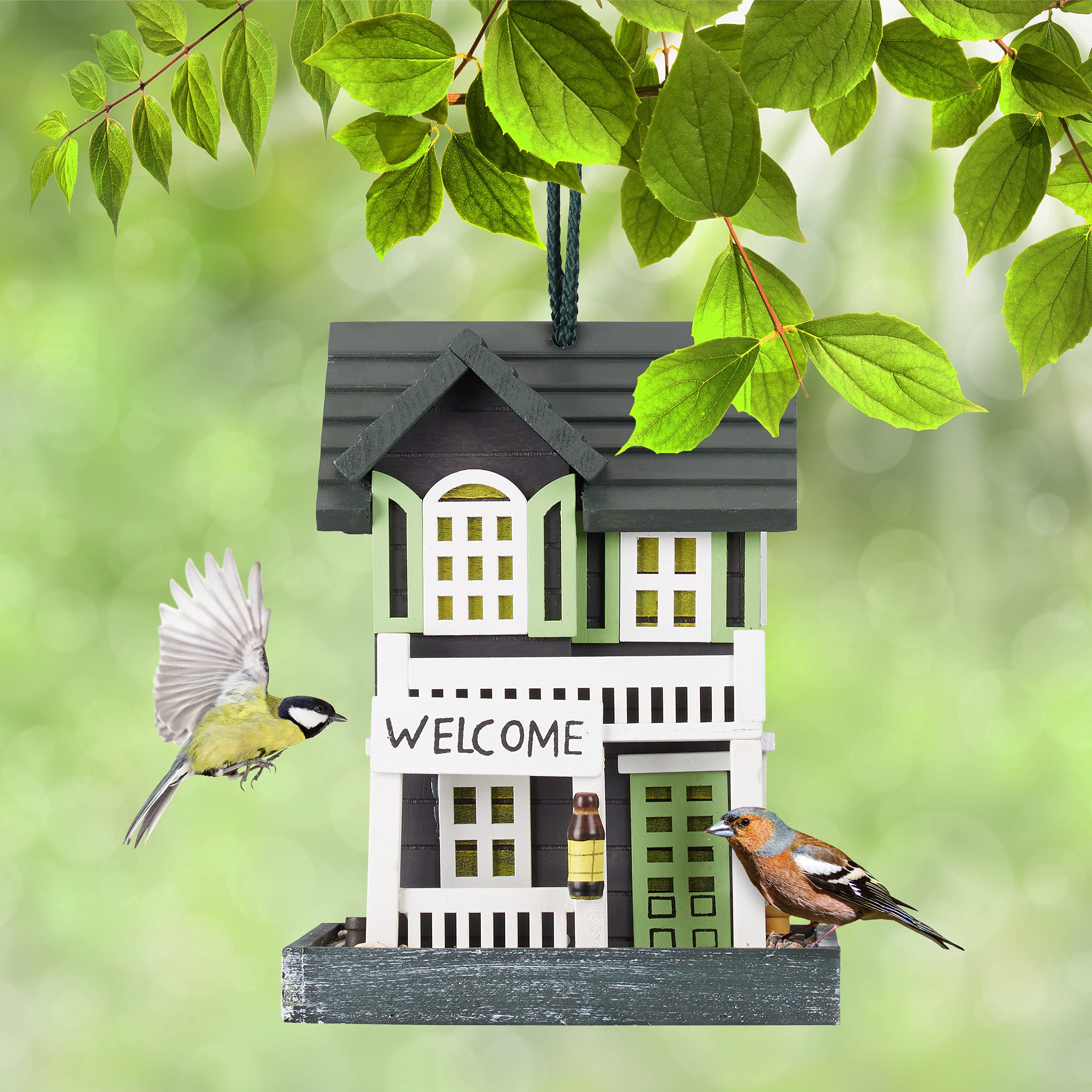 Relaxdays Wooden Bird Feeder – Hanging Scandinavian Style Garden House