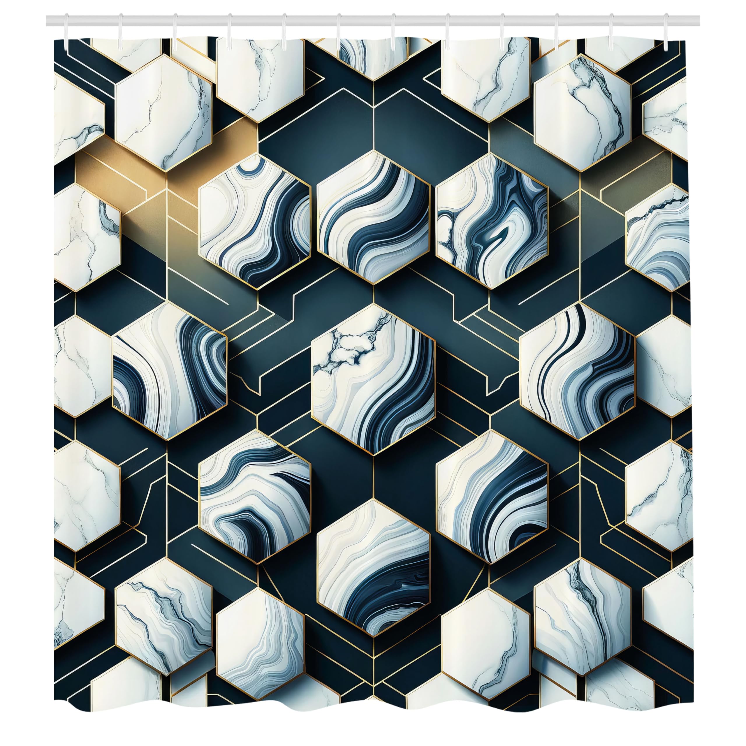 Abakuhaus Navy Blue Marble Honeycomb Shower Curtain | Waterproof Fabric