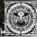 ABAKUHAUS Southwestern Cow Sketch Shower Curtain | Waterproof Fabric, 175x200cm