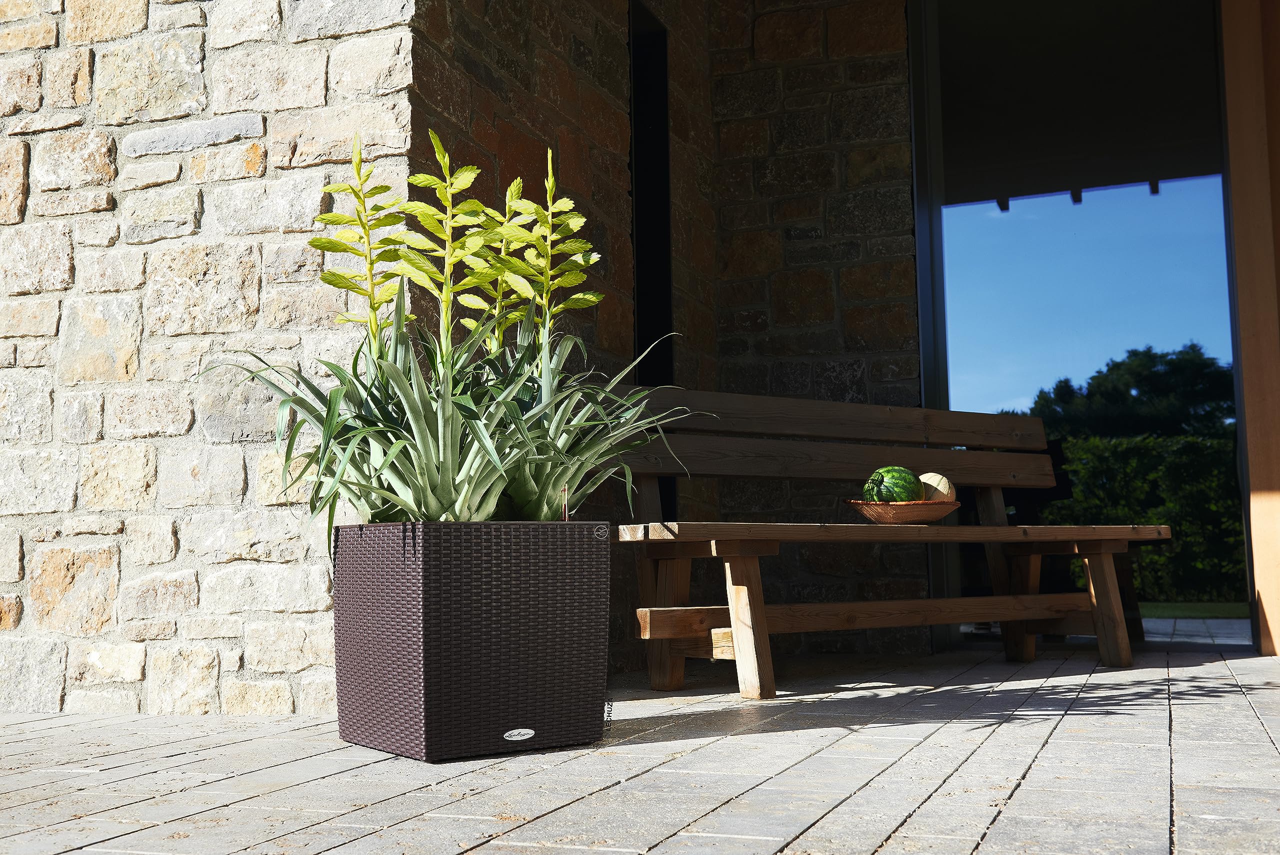 Lechuza Cube Cottage 40 Self-Watering Planter – Mocha Wicker Look