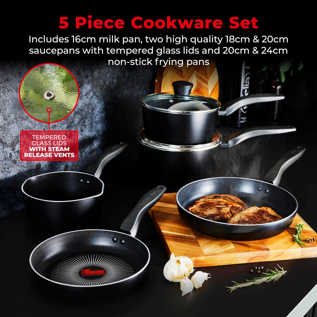 Tower SmartStart Gourmet 5 Piece Non-Stick Cookware Set – Induction Safe