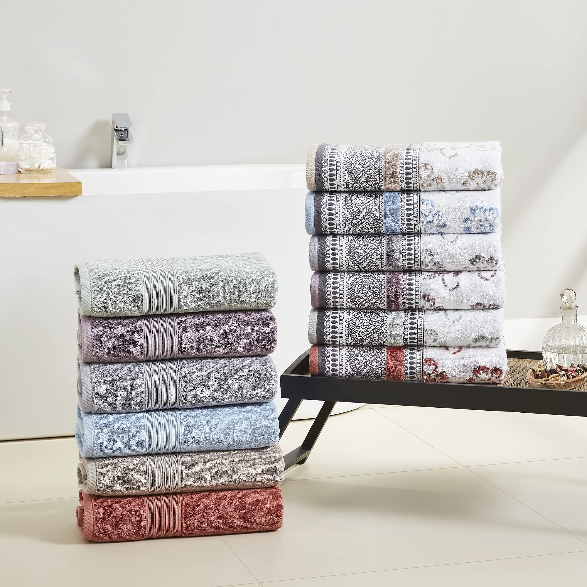 Modern Threads 6-Piece Cotton Towel Set | Jacquard & Solid – Clay
