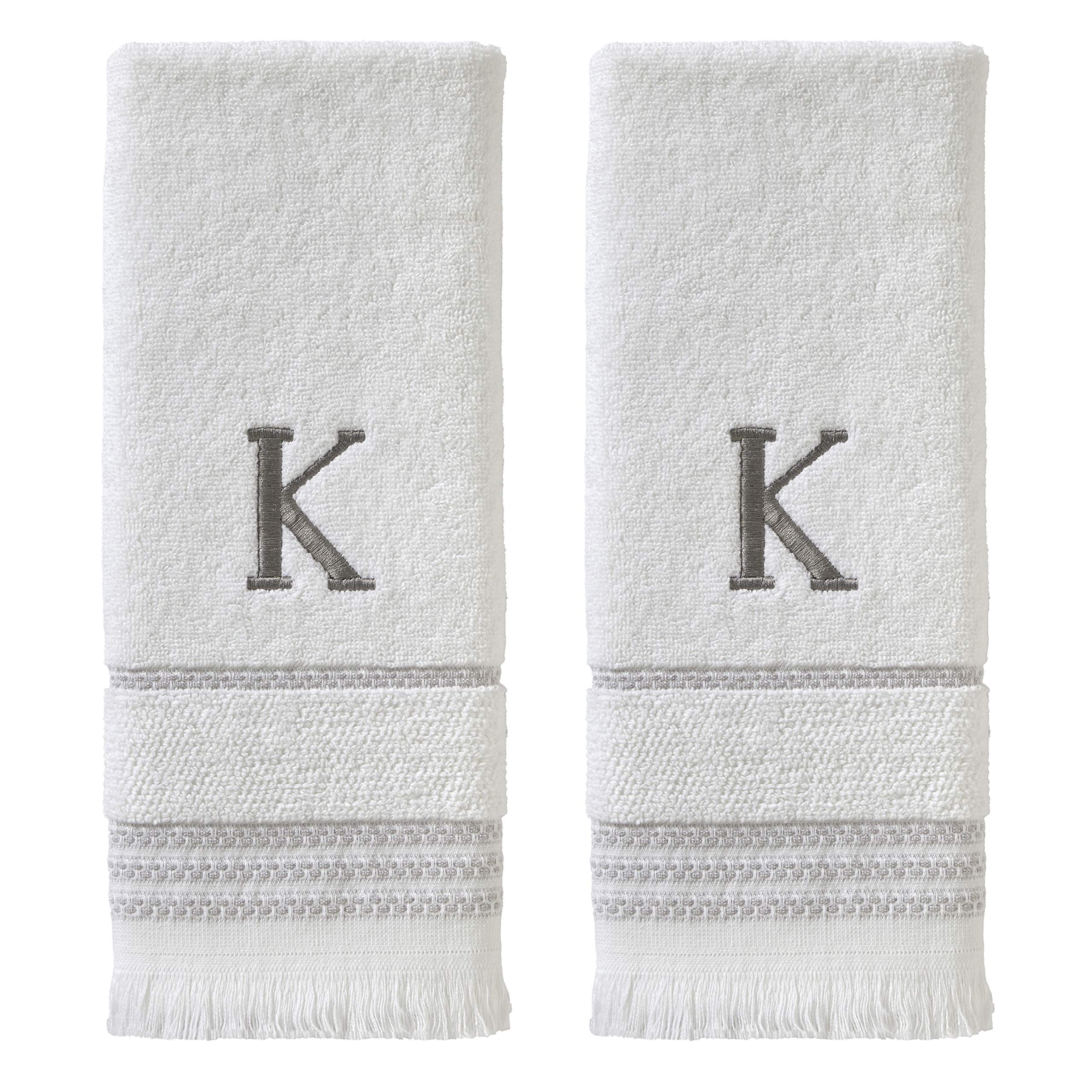 SKL Home Monogrammed Cotton Hand Towel Set | White & Gray, 16x26