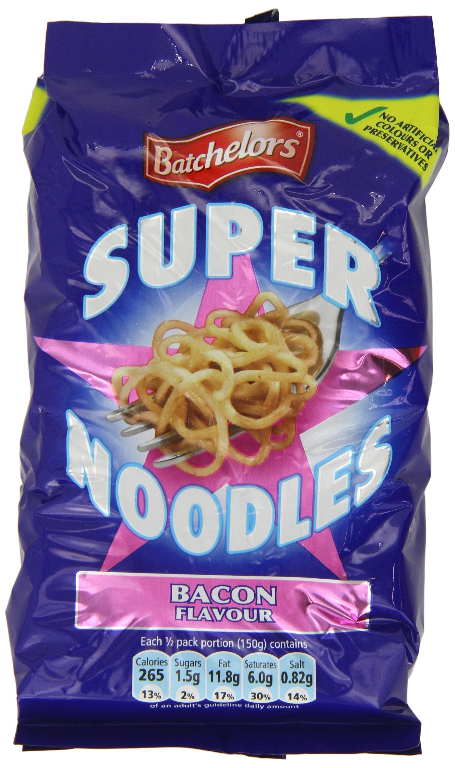 Batchelors Super Noodles Bacon Flavour Instant Noodles - 100g (Pack of 16)