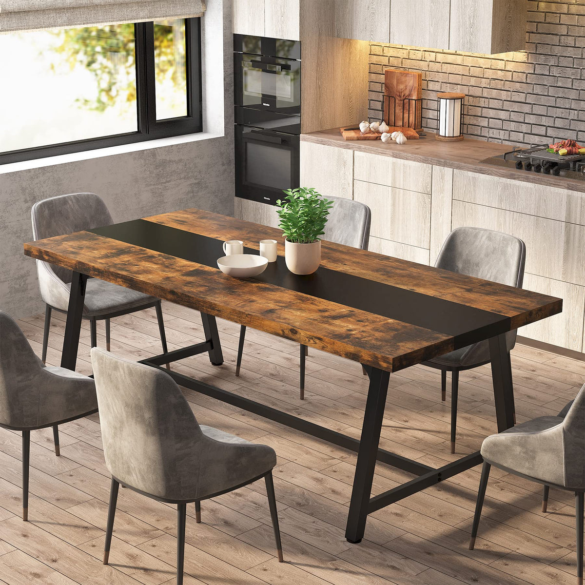 Tribesigns Dining Table for 8 People, 70.87-inch Rectangular Wood Kitchen Table with Strong Metal Frame - image 1