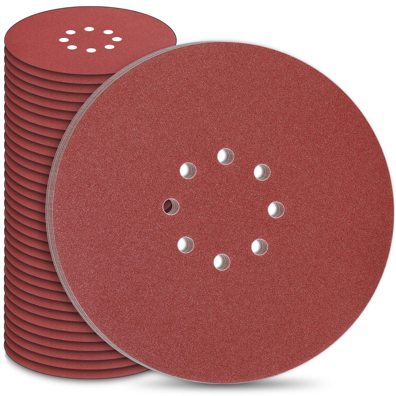 STEBRUAM 9 Inch 8-Hole Sanding Discs – 50 Pack Mixed Grit 40-240