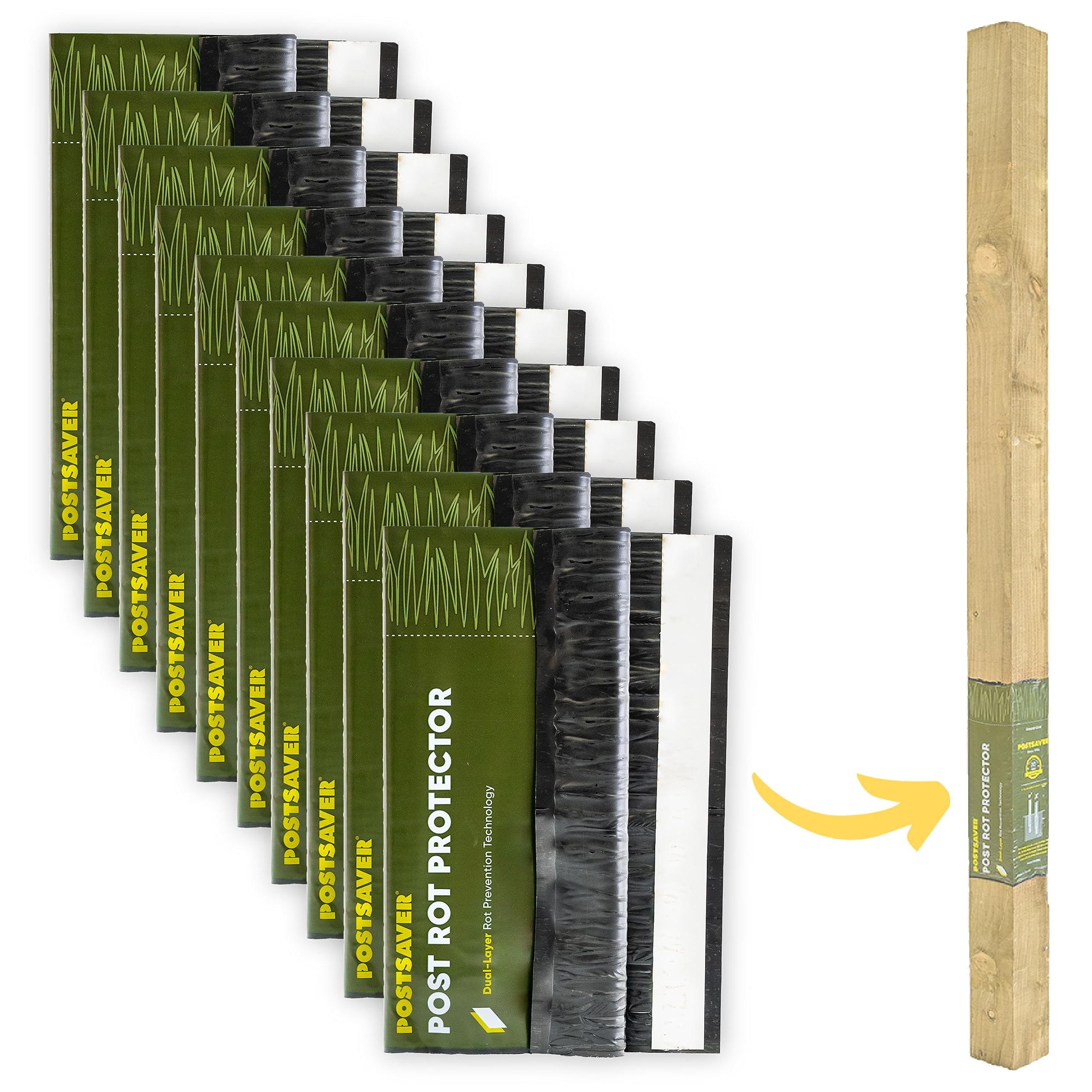 Postsaver Pro-Wrap Fence Post Sleeve - Dual-Layer Rot Guard - 10 Pack