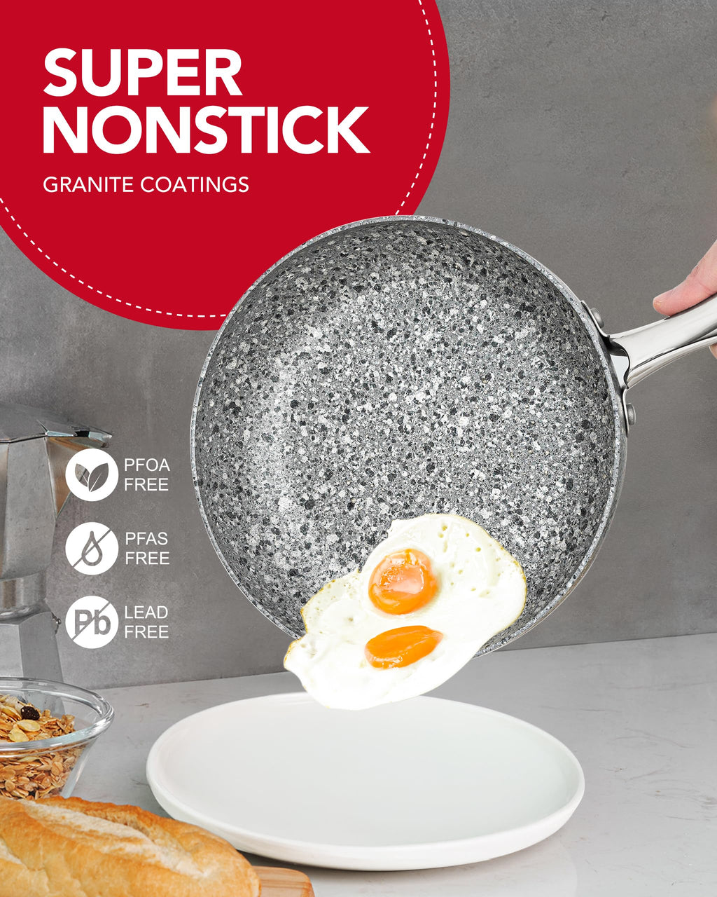 MICHELANGELO 30CM Non Stick Frying Pan with Lid | Granite Induction Skillet