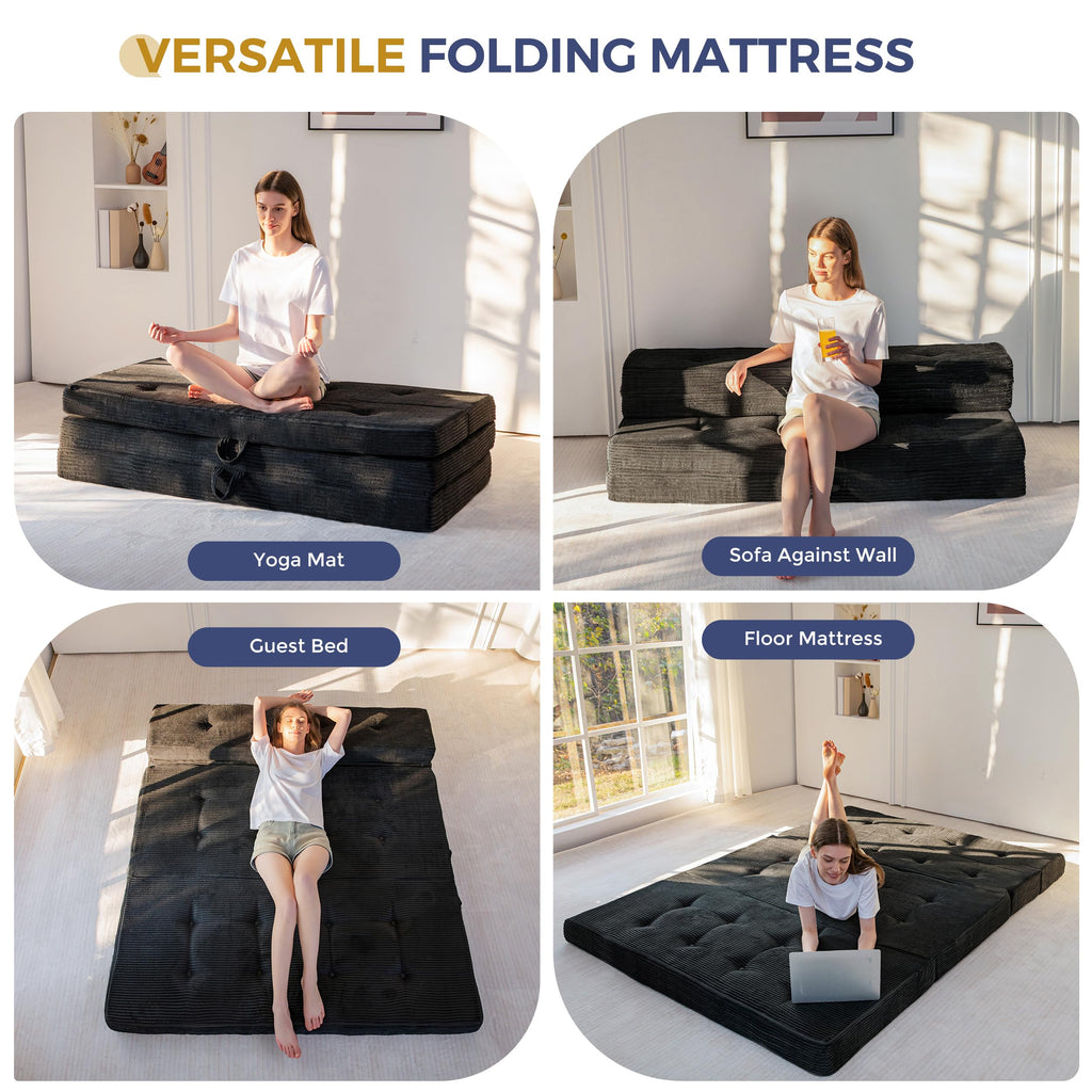 MAXYOYO Folding Mattress Double, Comfy Foldable Sofa Couch Bed, Guest Mattress with Handles Floor Futon Sofa Bed for Guest - image 3