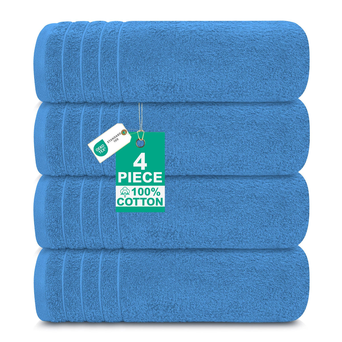 100% Cotton Extra Large Bath Towels Set of 4 76x152cm - Medium Blue