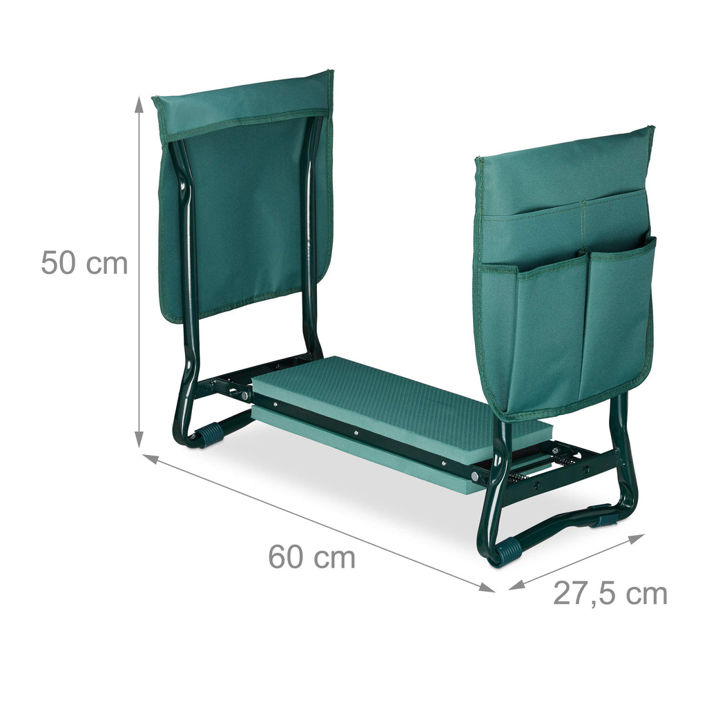 Relaxdays Garden Kneeler & Seat | Foldable 2-in-1 Stool with Tool Bags