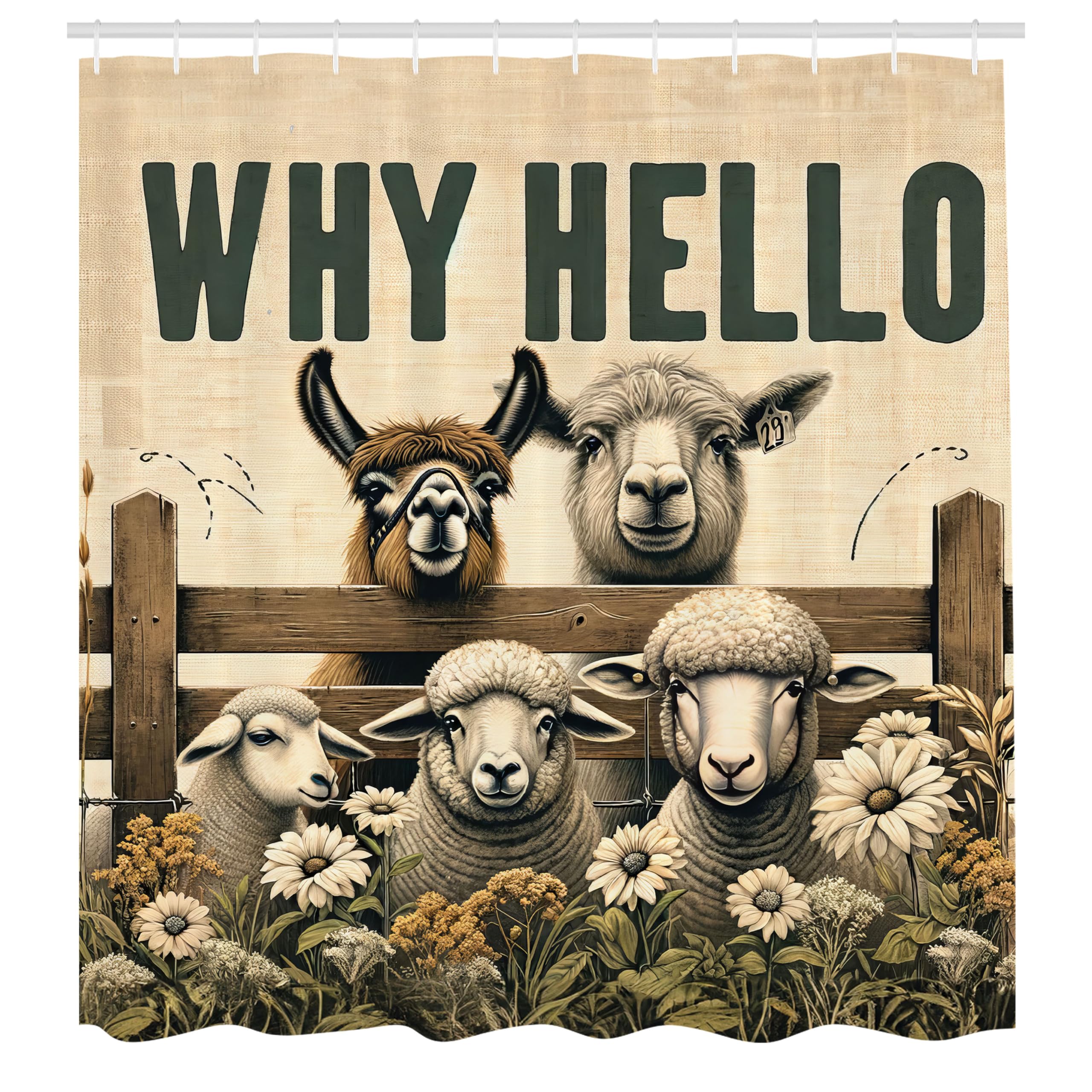ABAKUHAUS Farmhouse Sheep Shower Curtain | Waterproof Fabric, 175x200cm