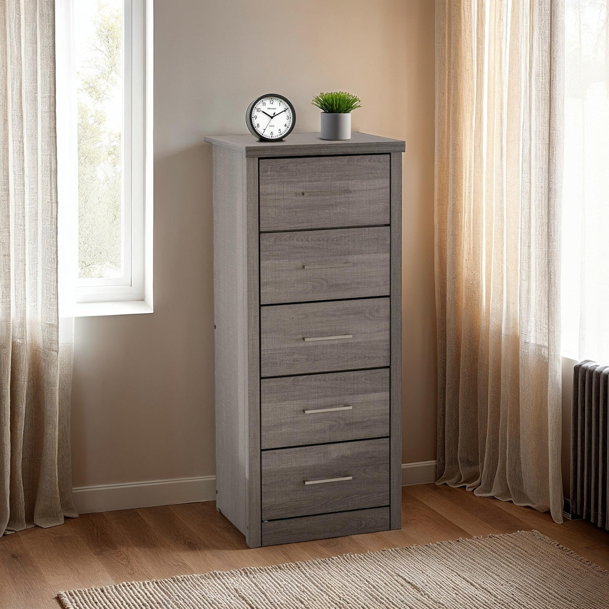 Seconique Lisbon 5 Drawer Narrow Chest in Black Wood Grain - image 5