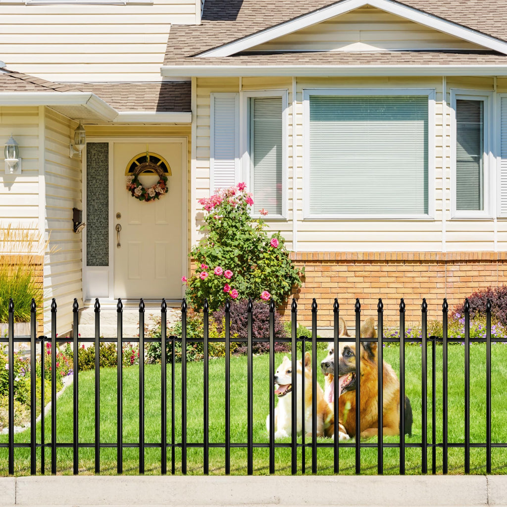 Thealyn Metal Garden Fence – 5 Panels No-Dig Wrought Iron Dog Fence, Black