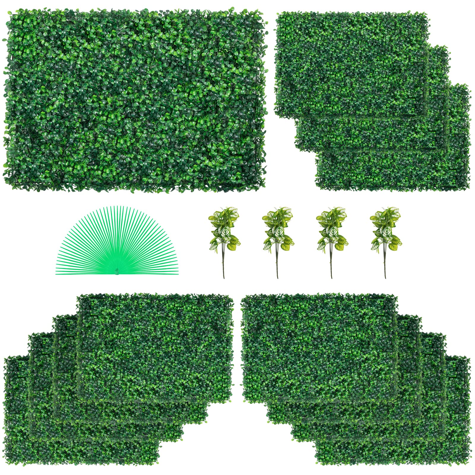 VEVOR Artificial Boxwood Hedge Wall Panels - 24x16 UV Grass Backdrop, 12 Pack