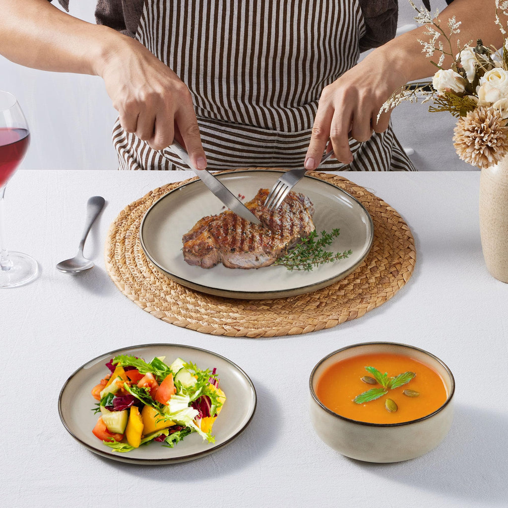 Homikit 12-Piece Stoneware Dinner Set – Reactive Glaze Blue Dinnerware