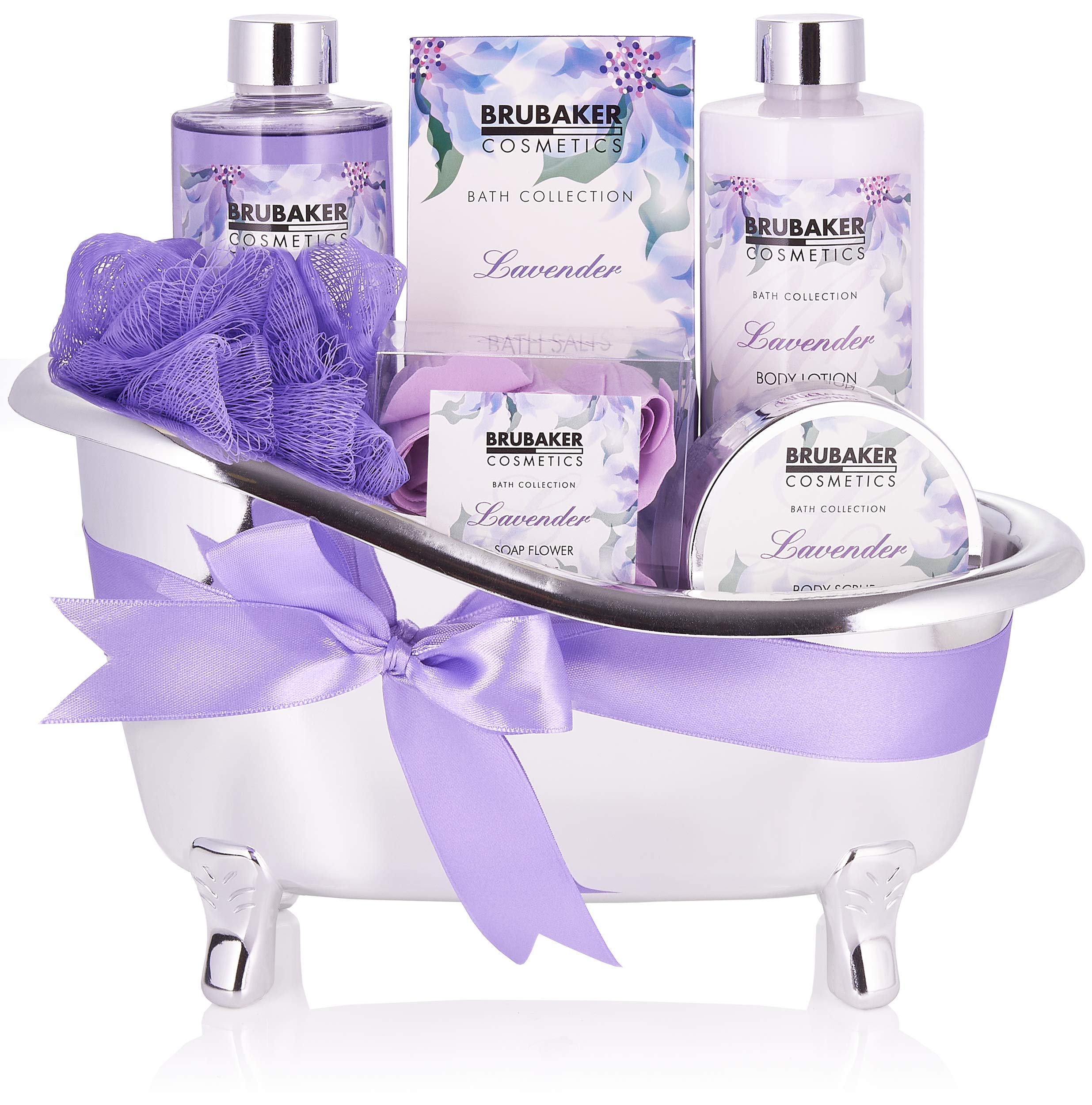 BRUBAKER Lavender Bath and Shower 7-Piece Gift Set in Silver Tub