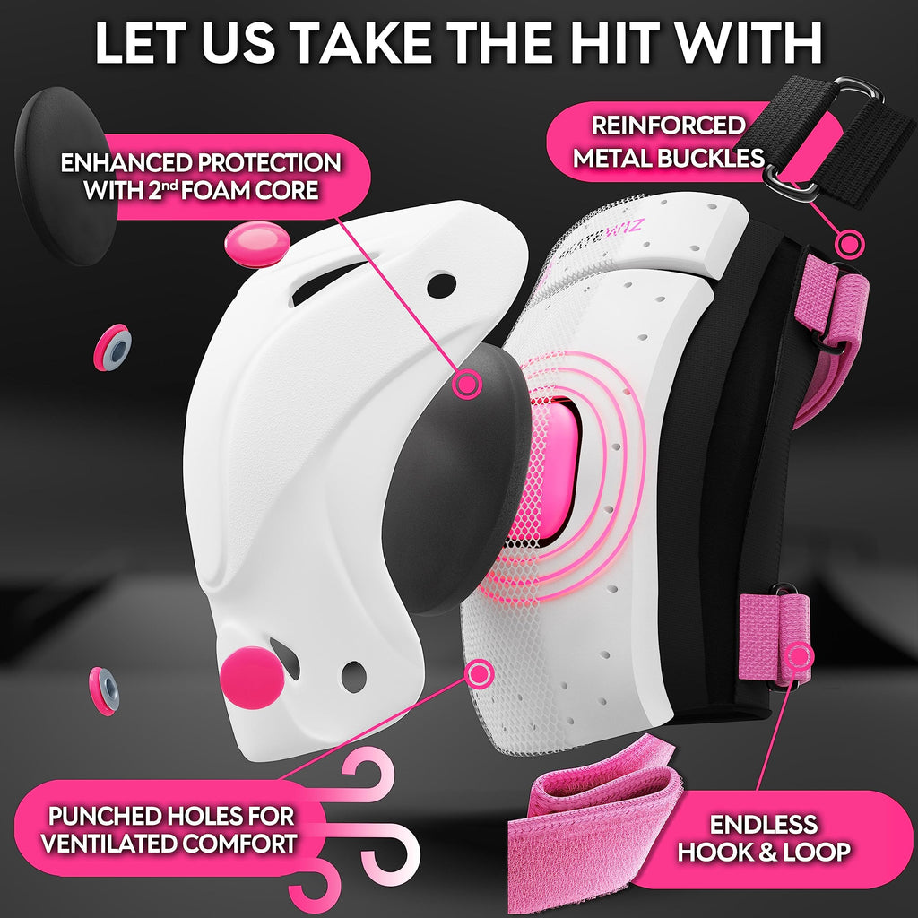 SKATEWIZ Kids Knee and Elbow Pads Set | Pink Protective Gear - Small