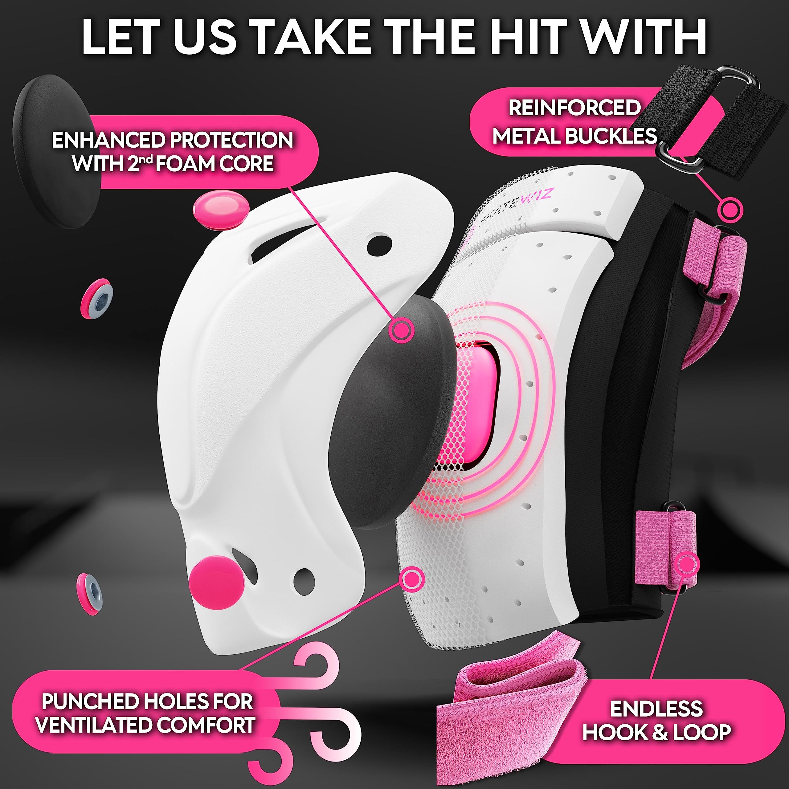 SKATEWIZ Kids Knee and Elbow Pads Set | Pink Protective Gear - Small
