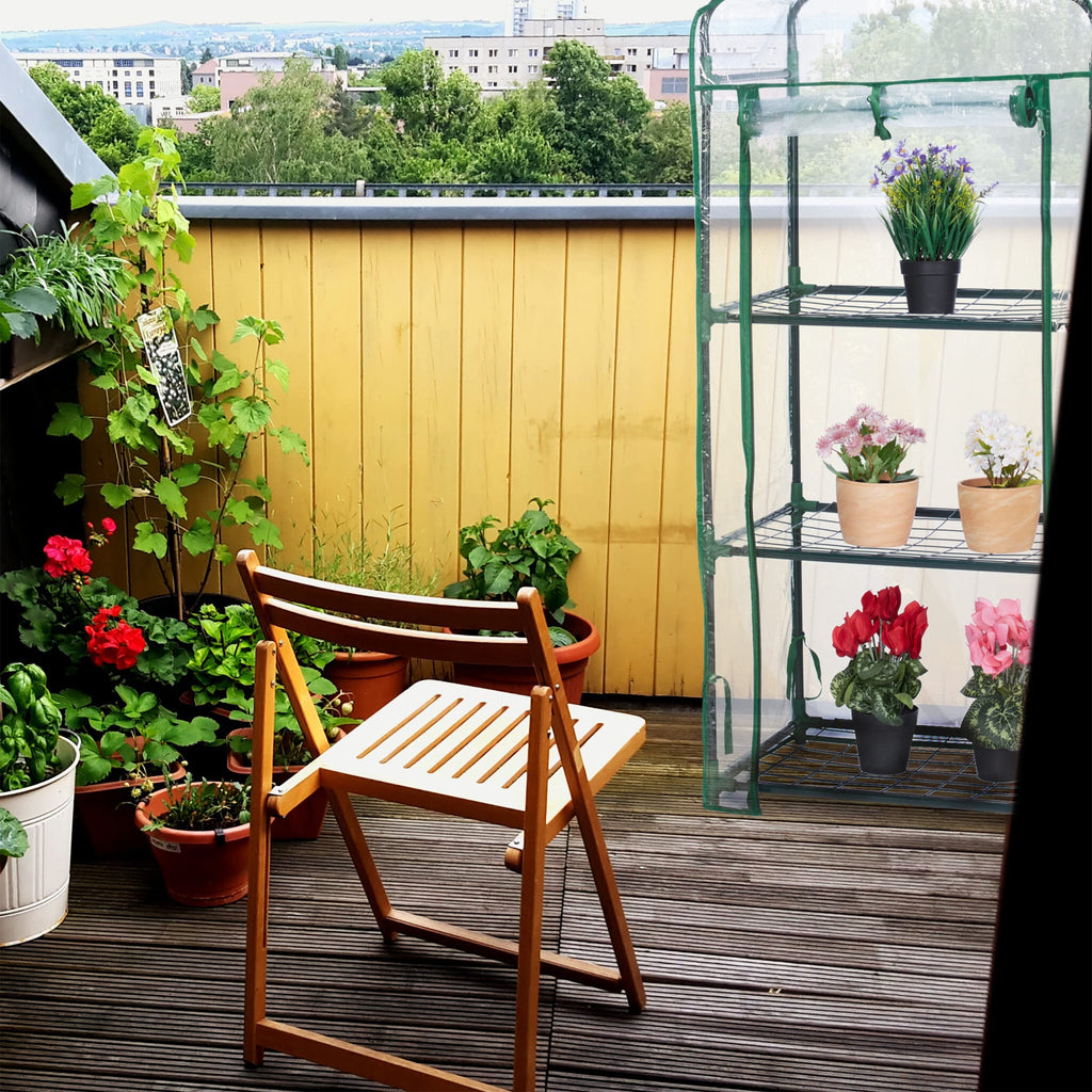 Relaxdays Small Balcony Greenhouse - 3 Shelves, Metal & Plastic, 128cm