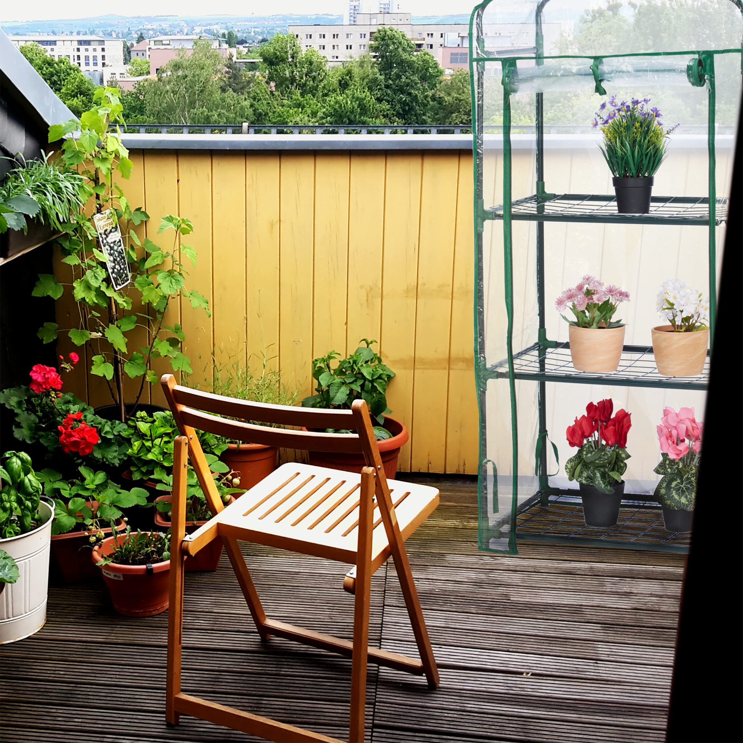 Relaxdays Small Balcony Greenhouse - 3 Shelves, Metal & Plastic, 128cm