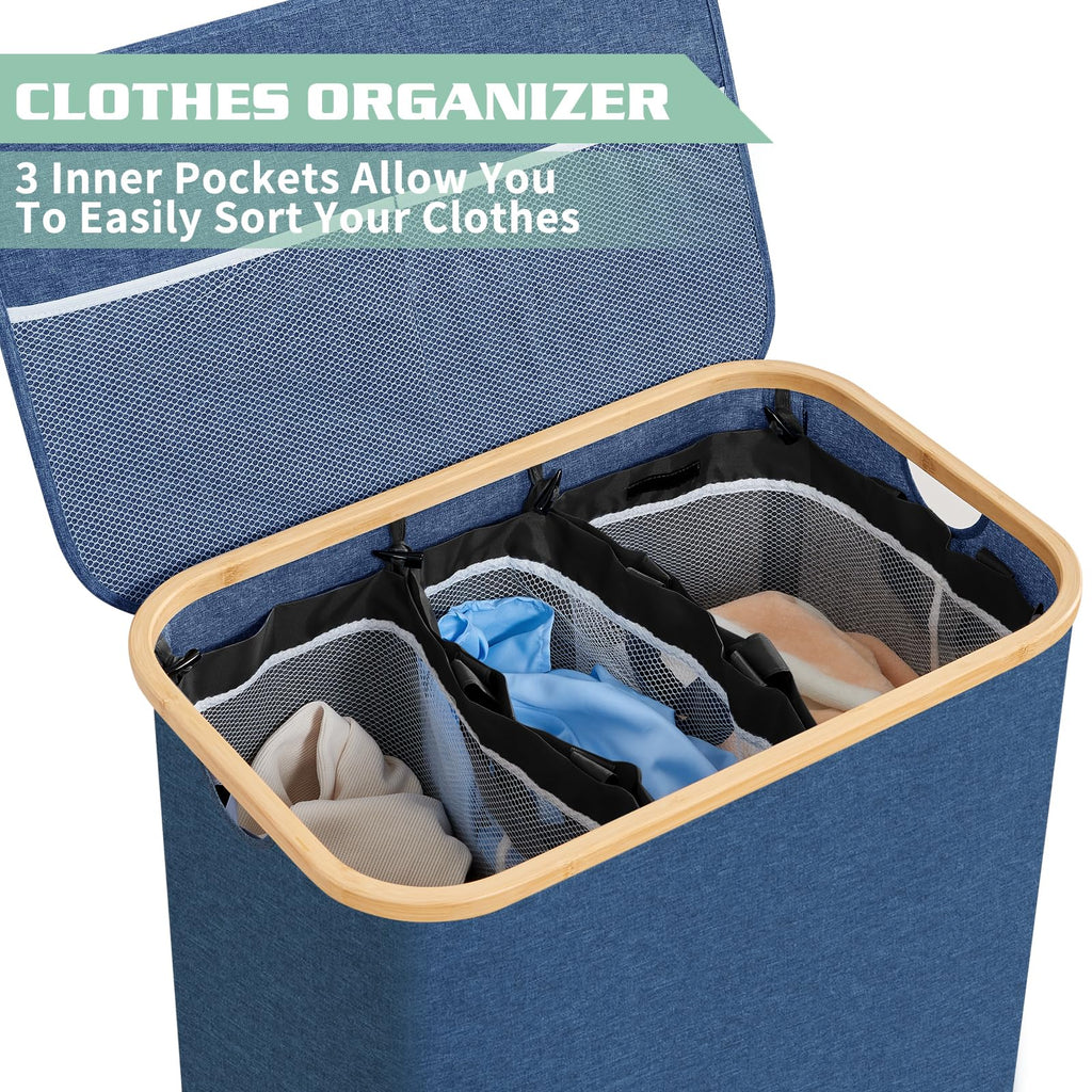 BRIAN & DANY 145L Laundry Basket | 3 Compartment Collapsible Hamper