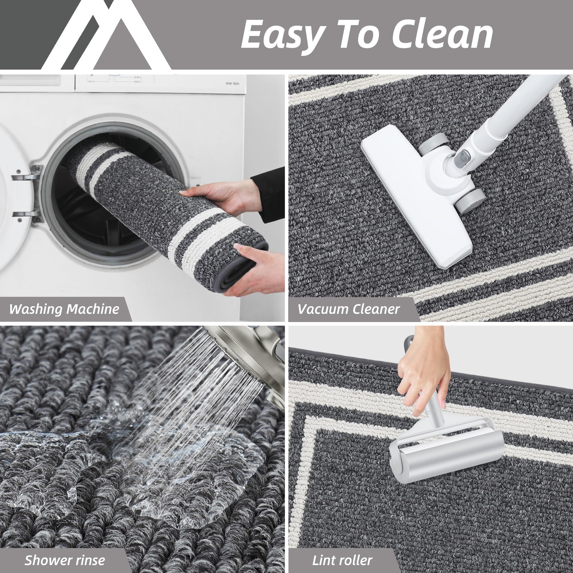 COSY HOMEER Kitchen Rugs 2-Piece Set | Non-Slip Washable Floor Mats – Grey