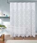 LinenZone Lace Shower Curtain with Valance – Floral White, 72 x 84 Inch
