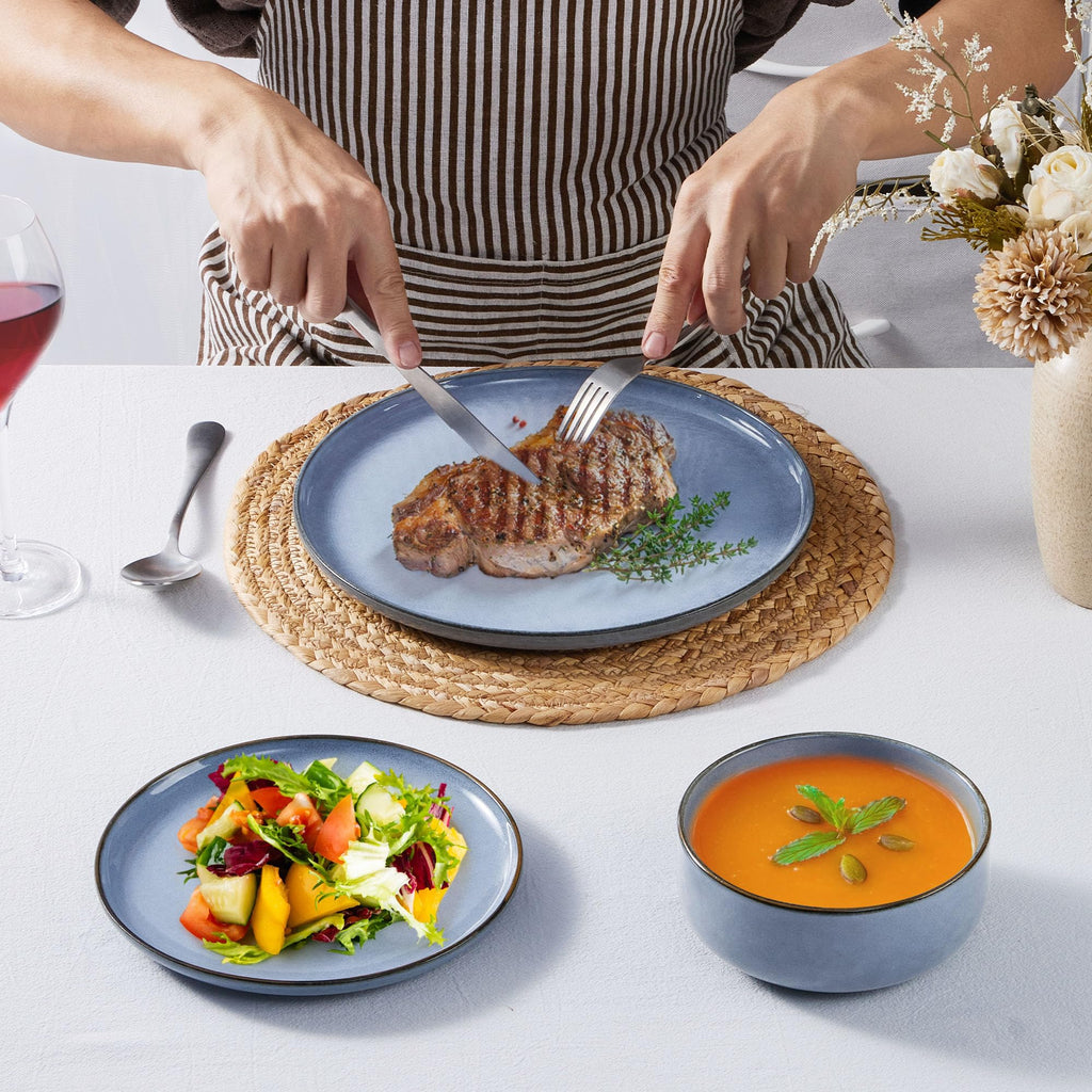 Homikit 12-Piece Stoneware Dinner Set – Reactive Glaze Blue Dinnerware