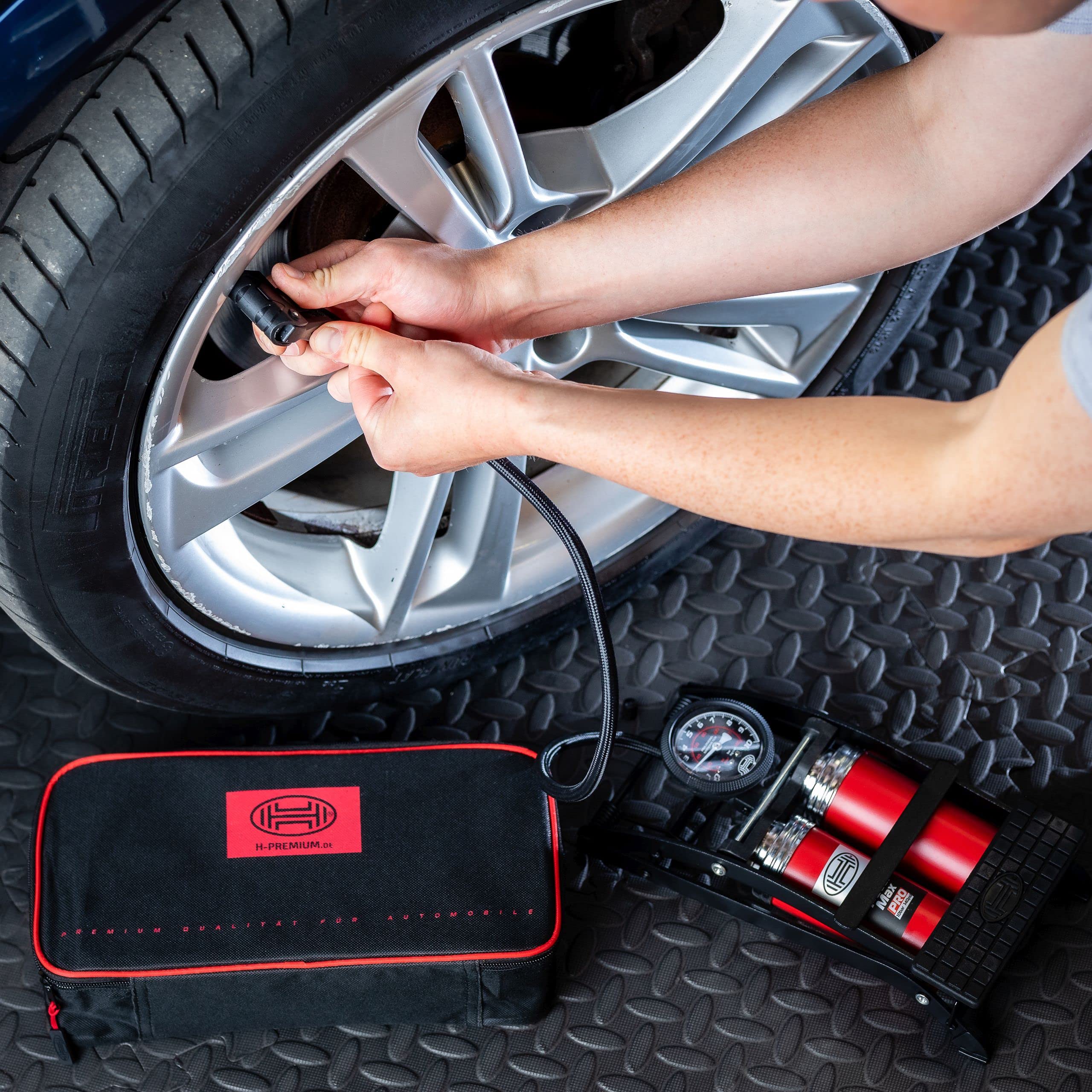 HEYNER Double Barrel Foot Air Pump | 140PSI Tyre Inflator with Gauge