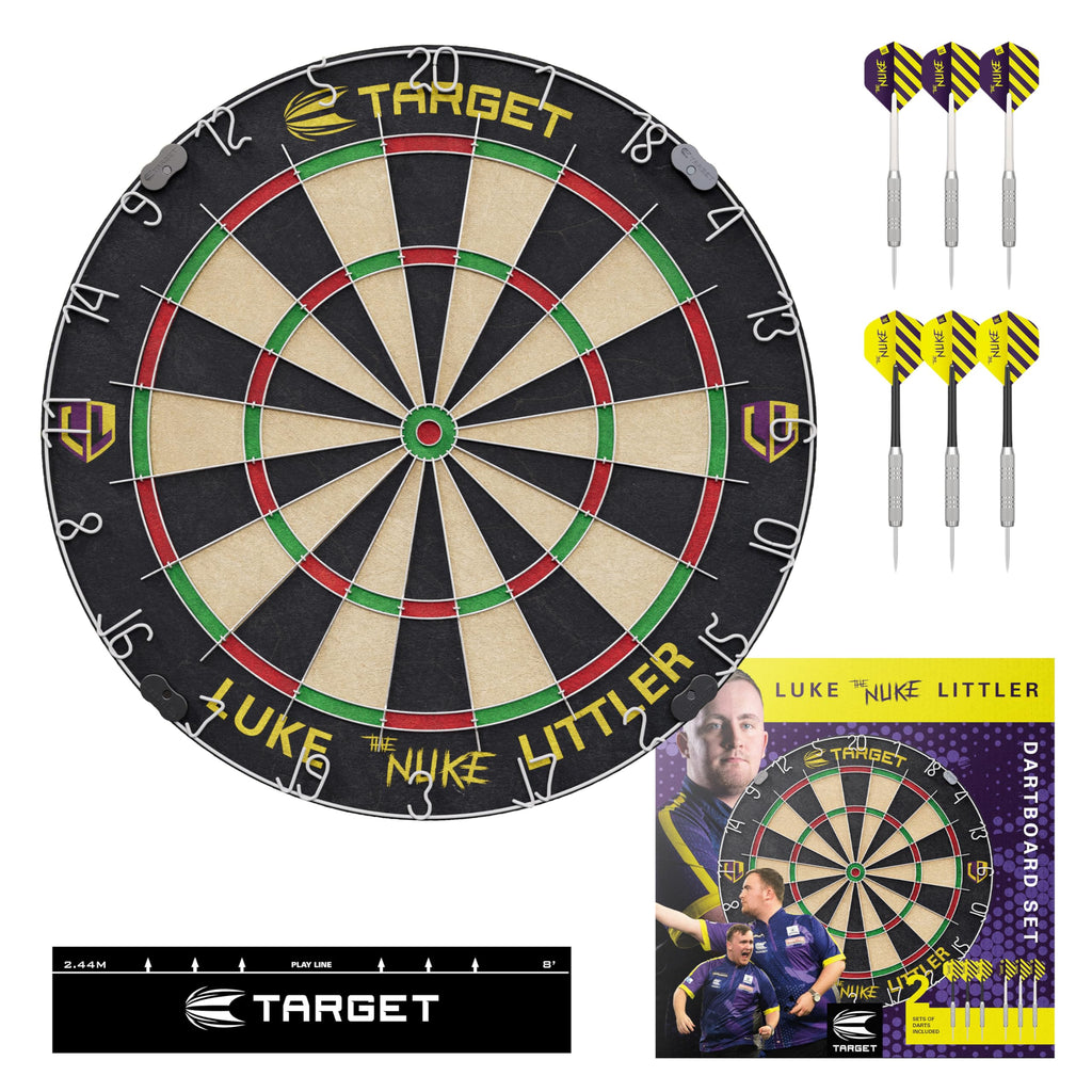 Target Darts Luke Littler Dartboard Set | Sisal Board & 6 Steel Tip Darts