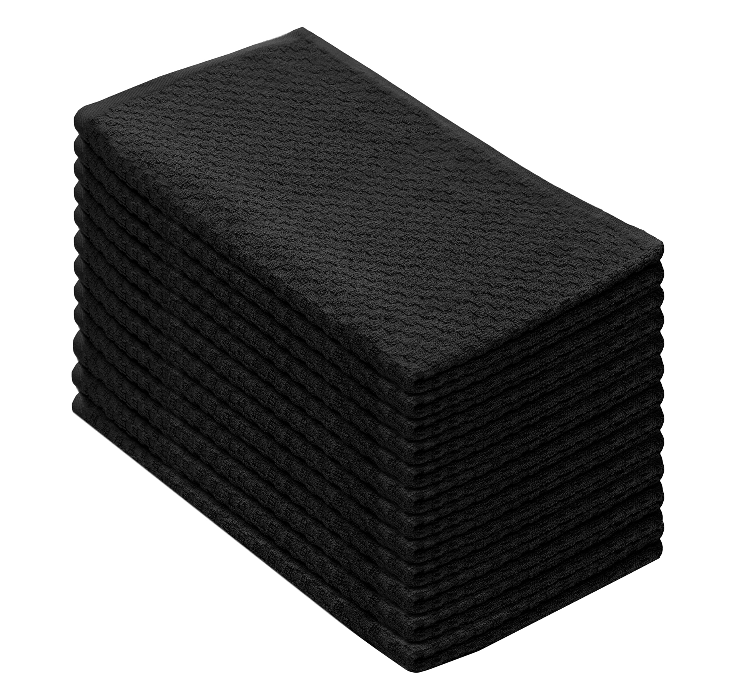 COTTON CRAFT Waffle Weave Kitchen Towels - 12 Pack Black Cotton 16x28
