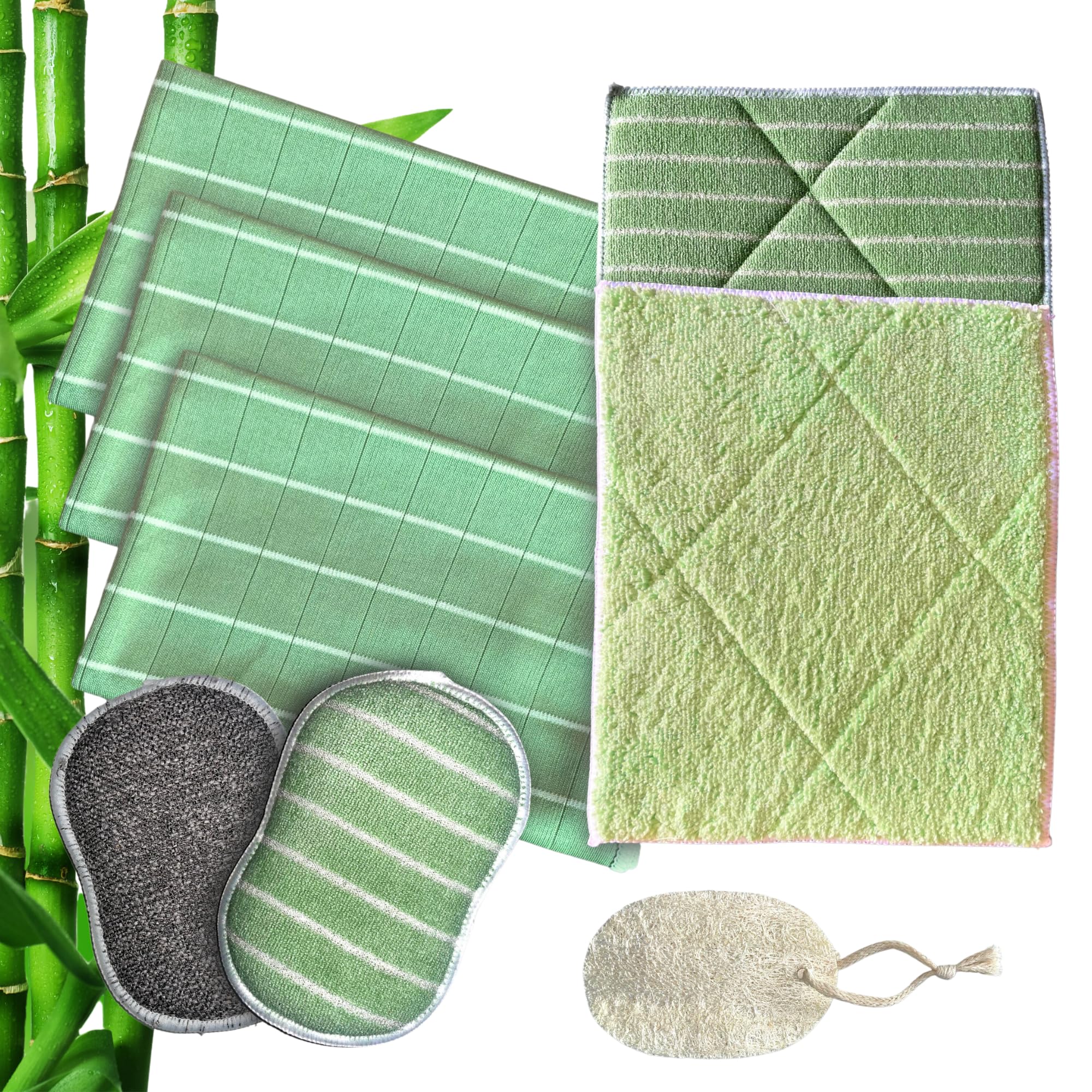 Obaia Bamboo Microfibre Cleaning Cloths & Sponges - 11 Piece Eco Set