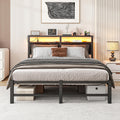 VERFARM Double Bed Frame with LED Headboard, Charging Station & Storage