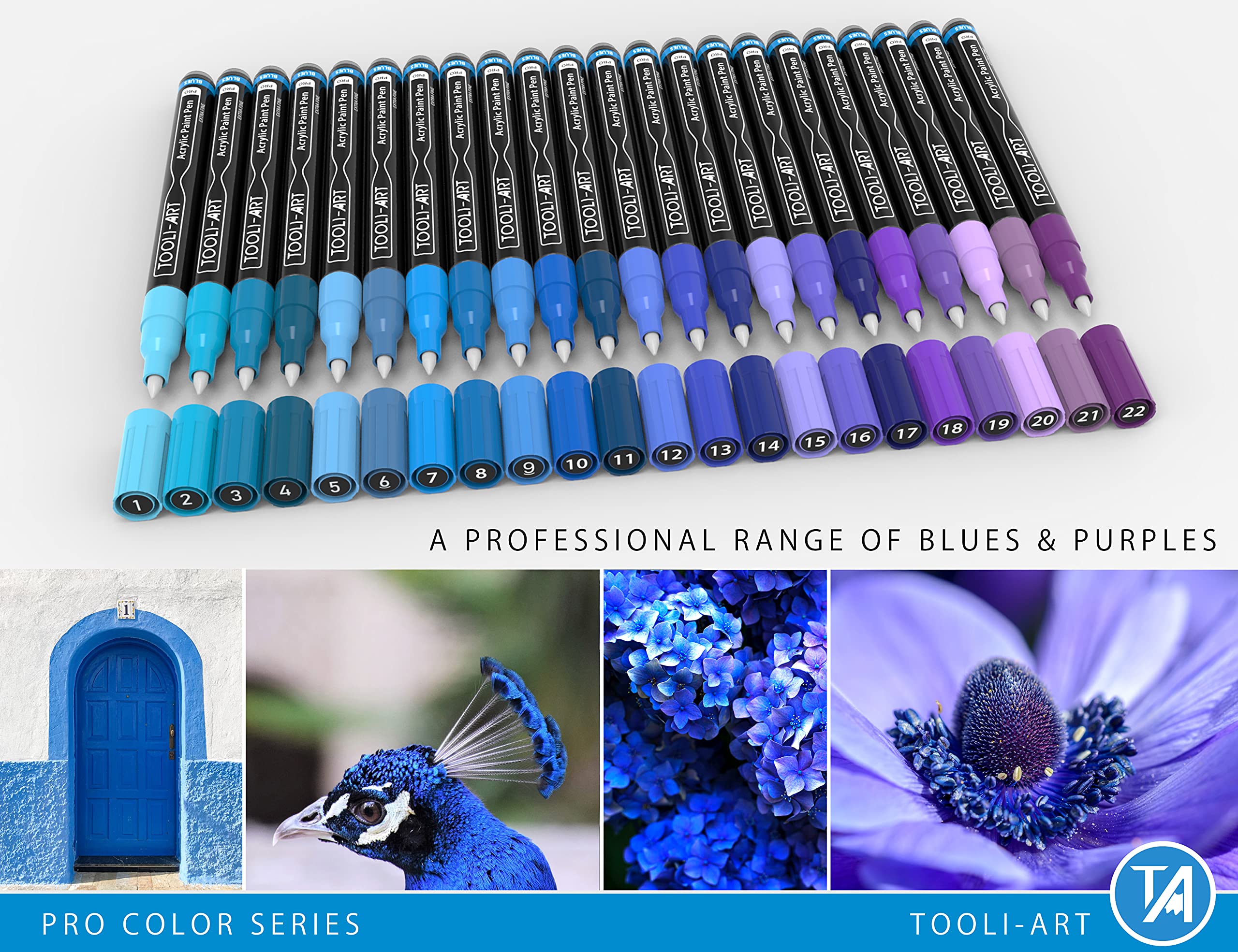 Acrylic Paint Pens | 22 Blue & Purple 0.7mm Extra Fine Tip
