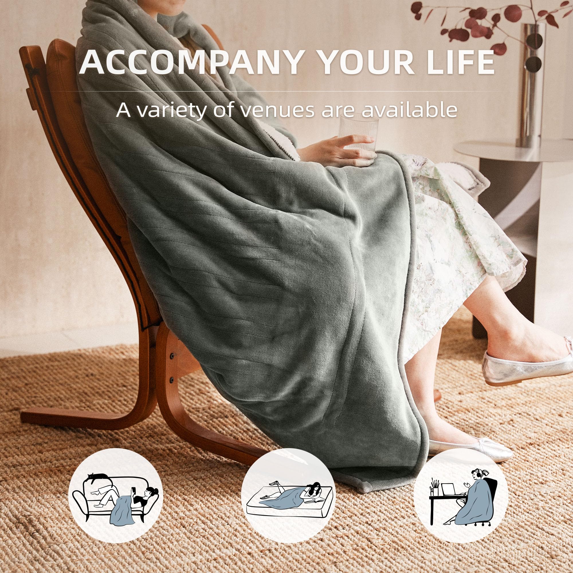 JET'S HOME Electric Blanket – 130x160cm Heated Throw with 6 Heat Settings
