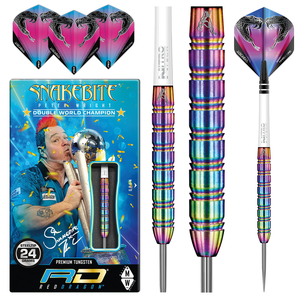 Red Dragon Peter Wright Snakebite 1 Steel Tip Darts - 85% Tungsten 24g