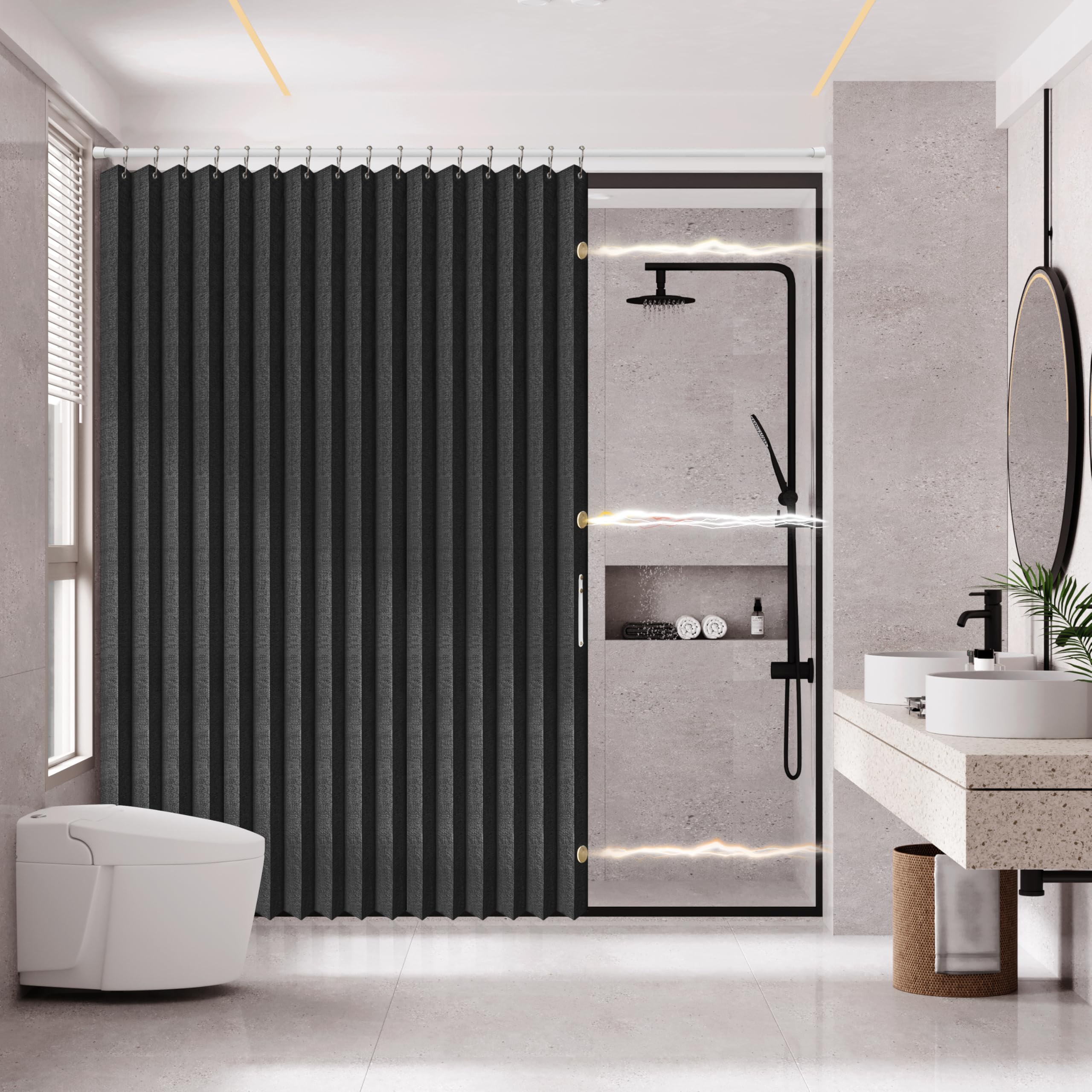 AJAZZ Magnetic Folding Shower Curtain | Waterproof Polyester Fabric
