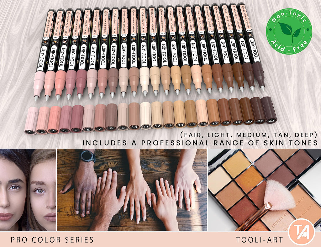 22 Skin Tone Acrylic Paint Pens | 0.7mm Extra Fine Tip Markers