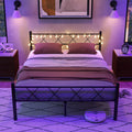 HOJINLINERO King Size Metal Bed Frame with LED Lights & Underbed Storage