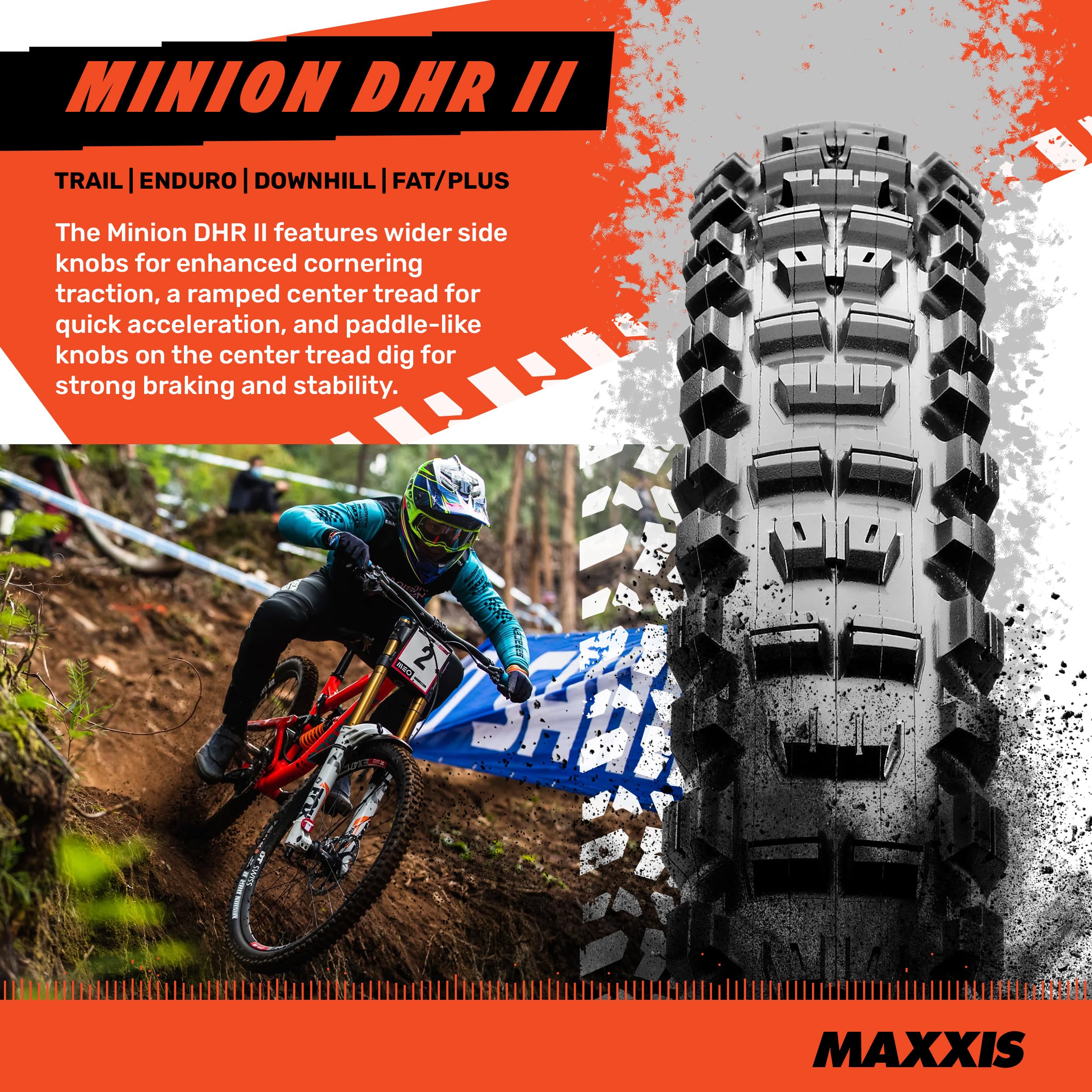Maxxis Minion DHR2 MTB Tyre – Dual Compound EXO TR Folding 27.5 x 2.60
