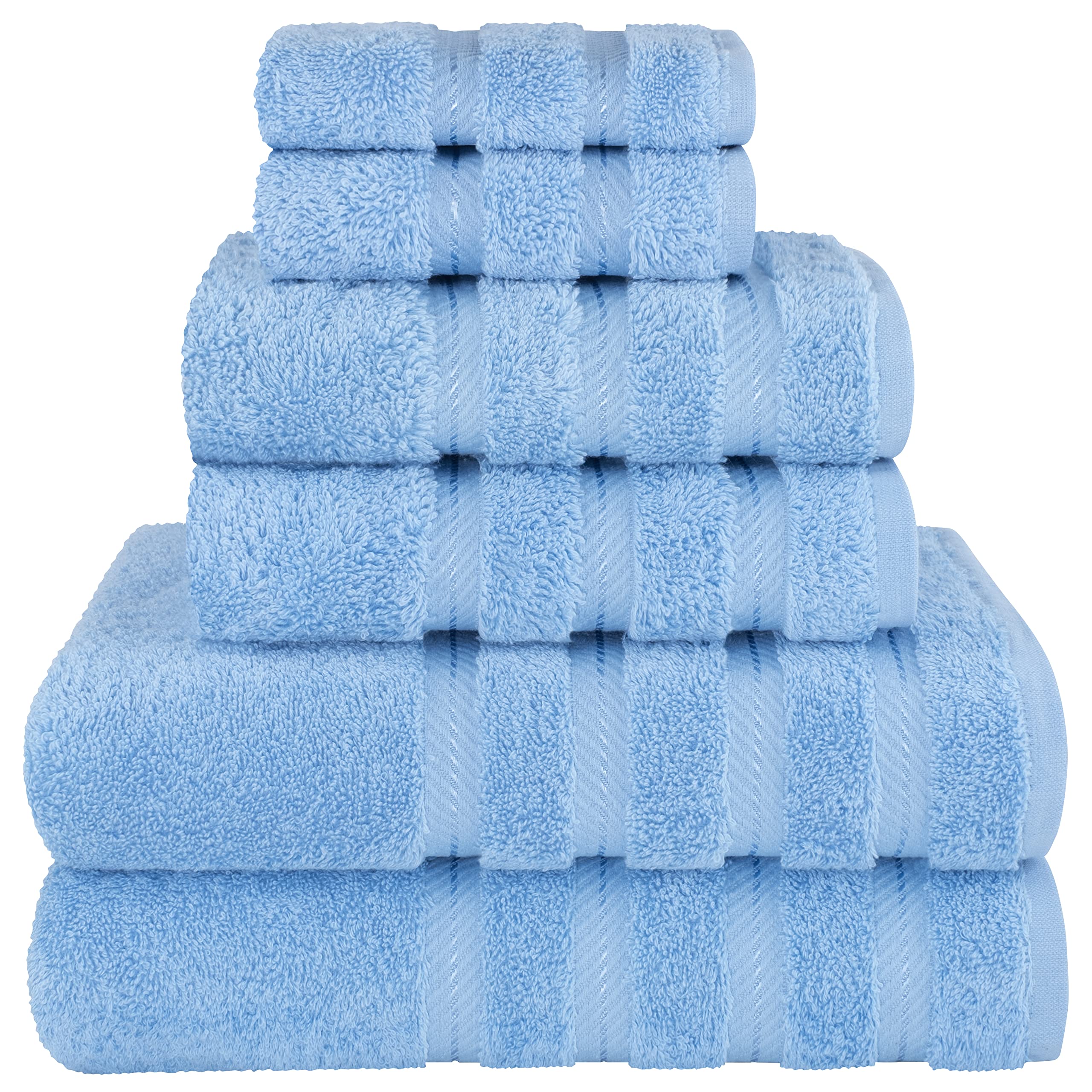American Soft Linen 6-Piece Turkish Cotton Bath Towel Set – Sky Blue