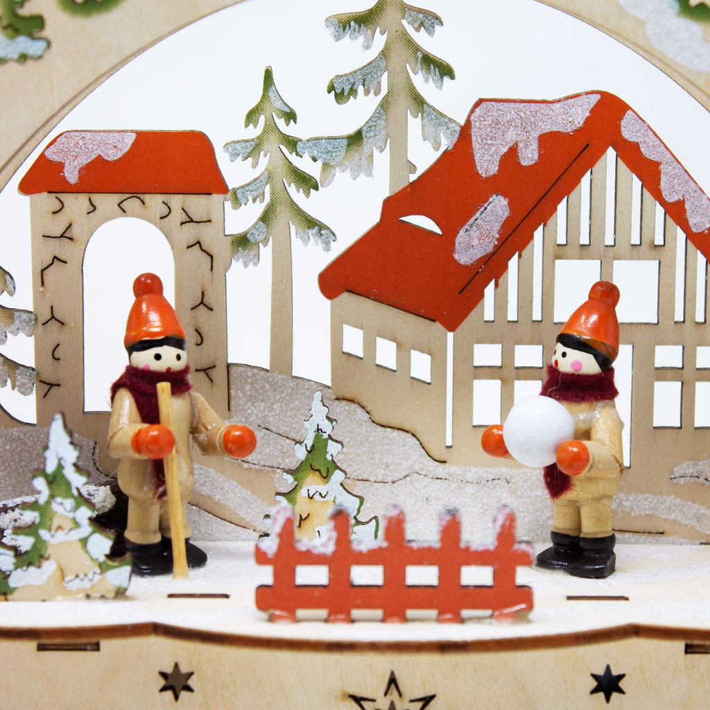 ToCi LED Candle Arch - Wooden Snowball Fight Motif Christmas Light